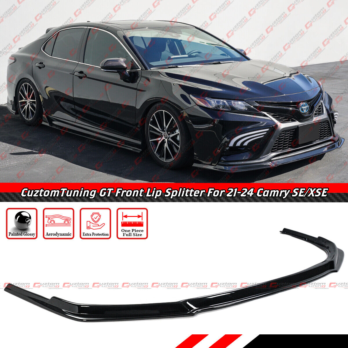 For 2021-24 Toyota Camry SE XSE CTM Design Gloss Black Front Bumper Lip Splitter