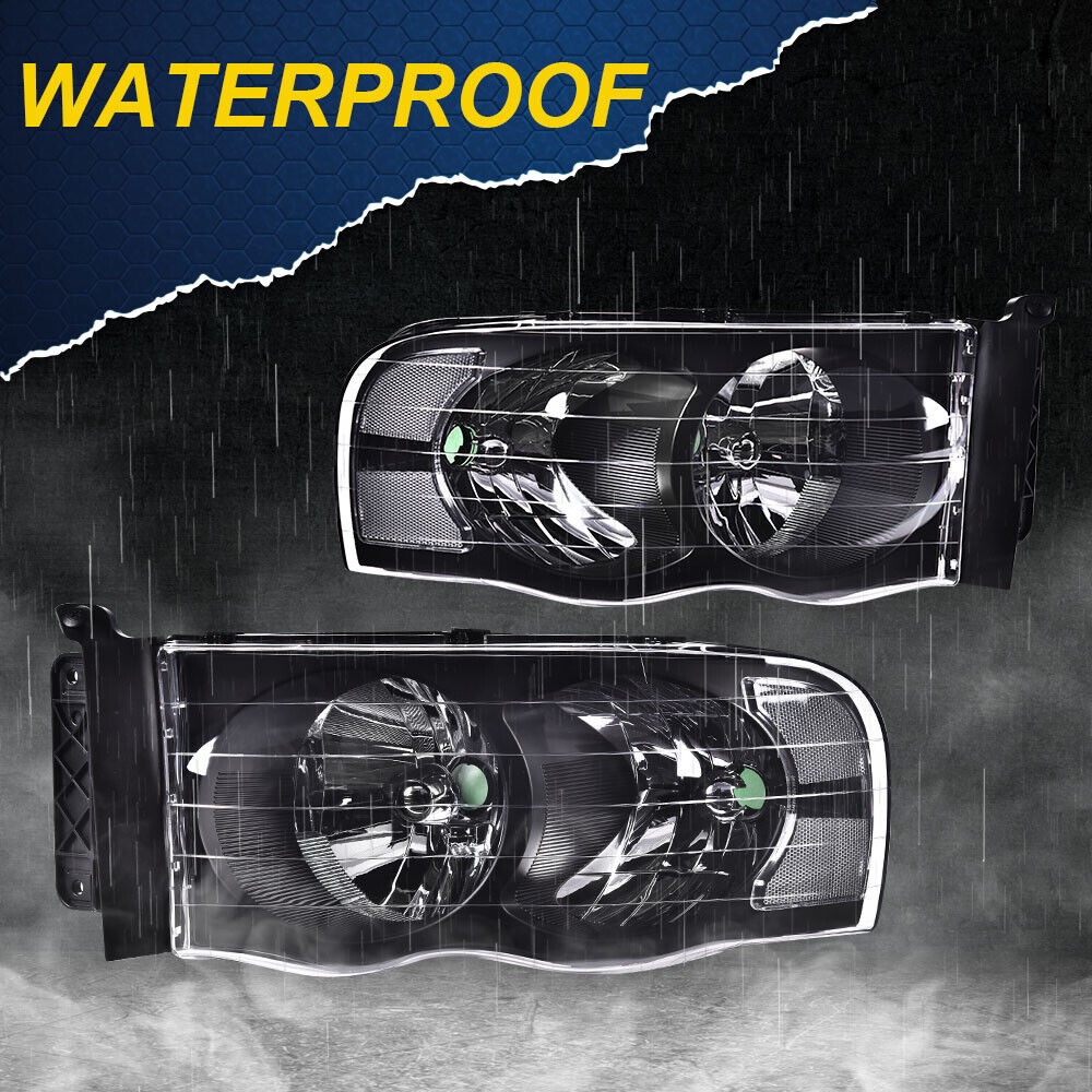 Fit For 02-05 Dodge Ram 1500 2500 3500 Clear/black Headlights Left & Right