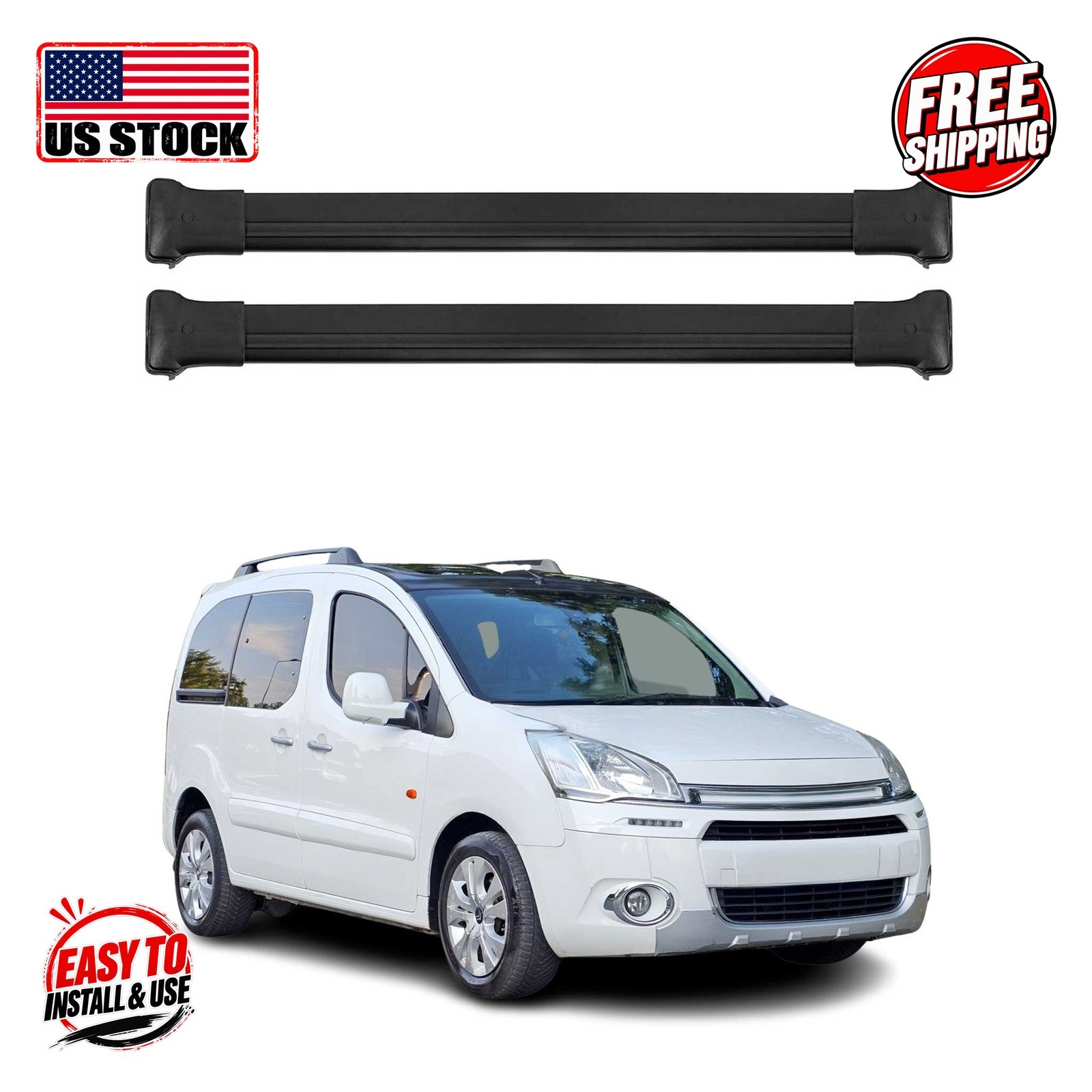 CITROEN BERLINGO 2008-2018 Roof Racks Elegance V1 Black 2Pcs