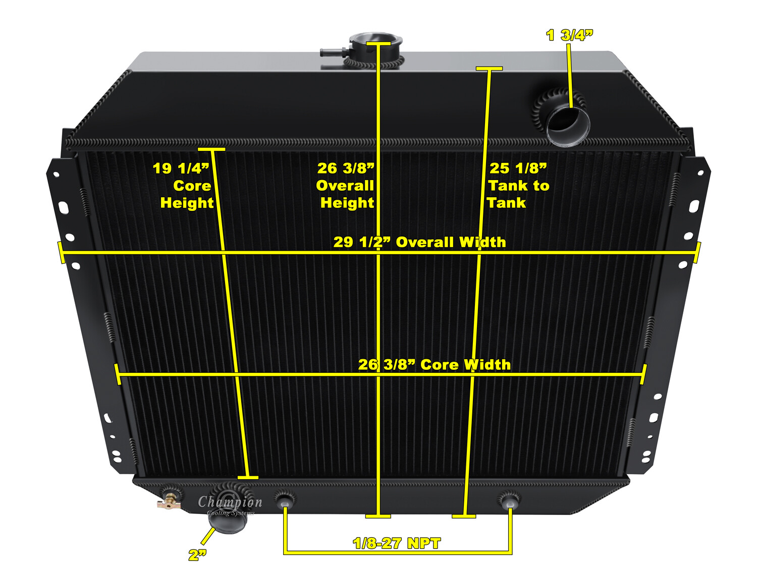 RN Champion 3 Row Black Finish Radiator for 1968 - 1979 Ford F-Series V8 Engine