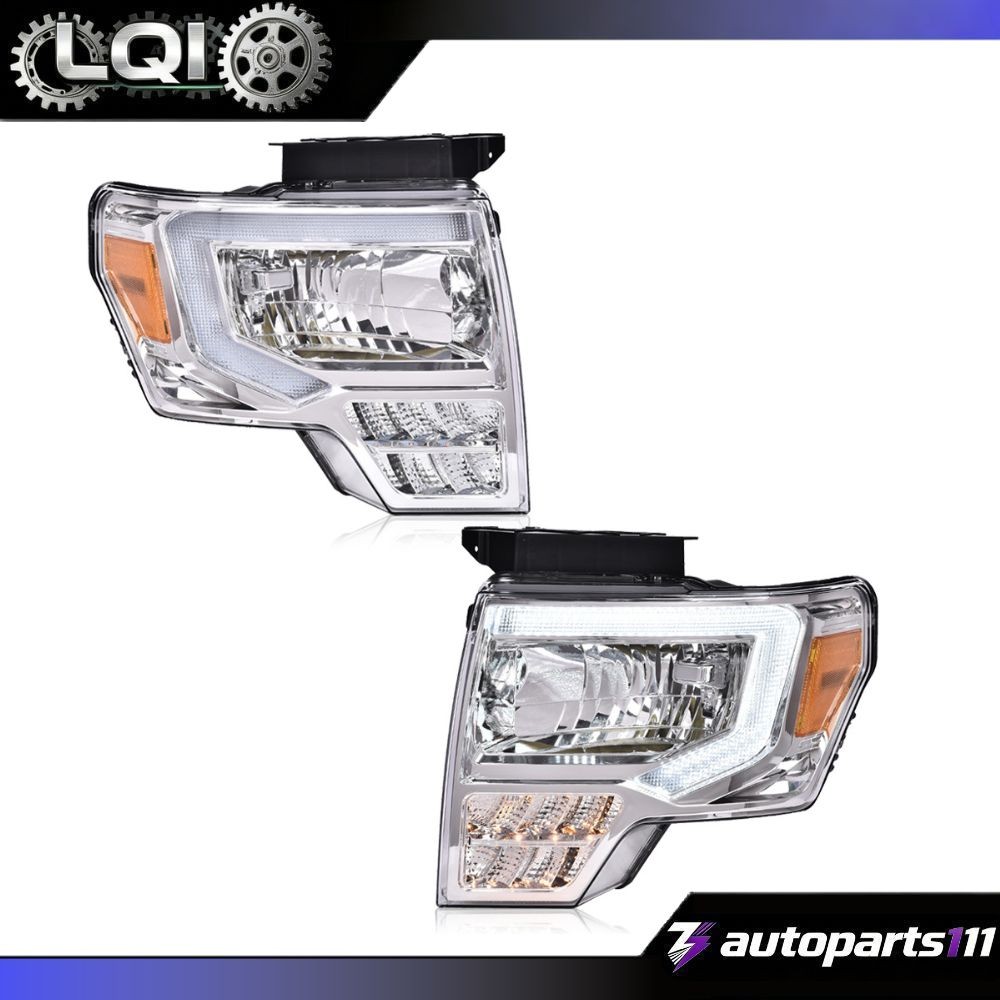 LED DRL FOR 1909-2014 2013 FORD F150 CHROME AMBER PROJECTOR HEADLIGHT HEAD LAMPS