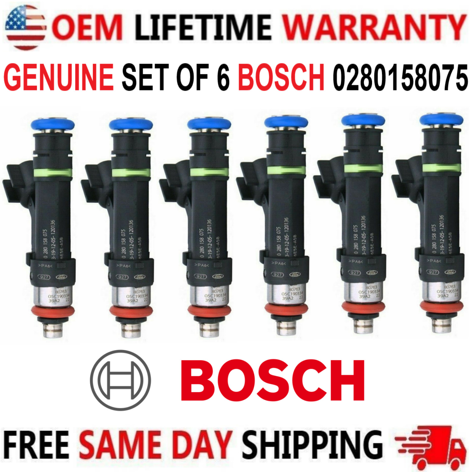 OEM BOSCH x6 Fuel Injectors for 2006-2009 Ford Mercury Lincoln 3.0L #0280158075