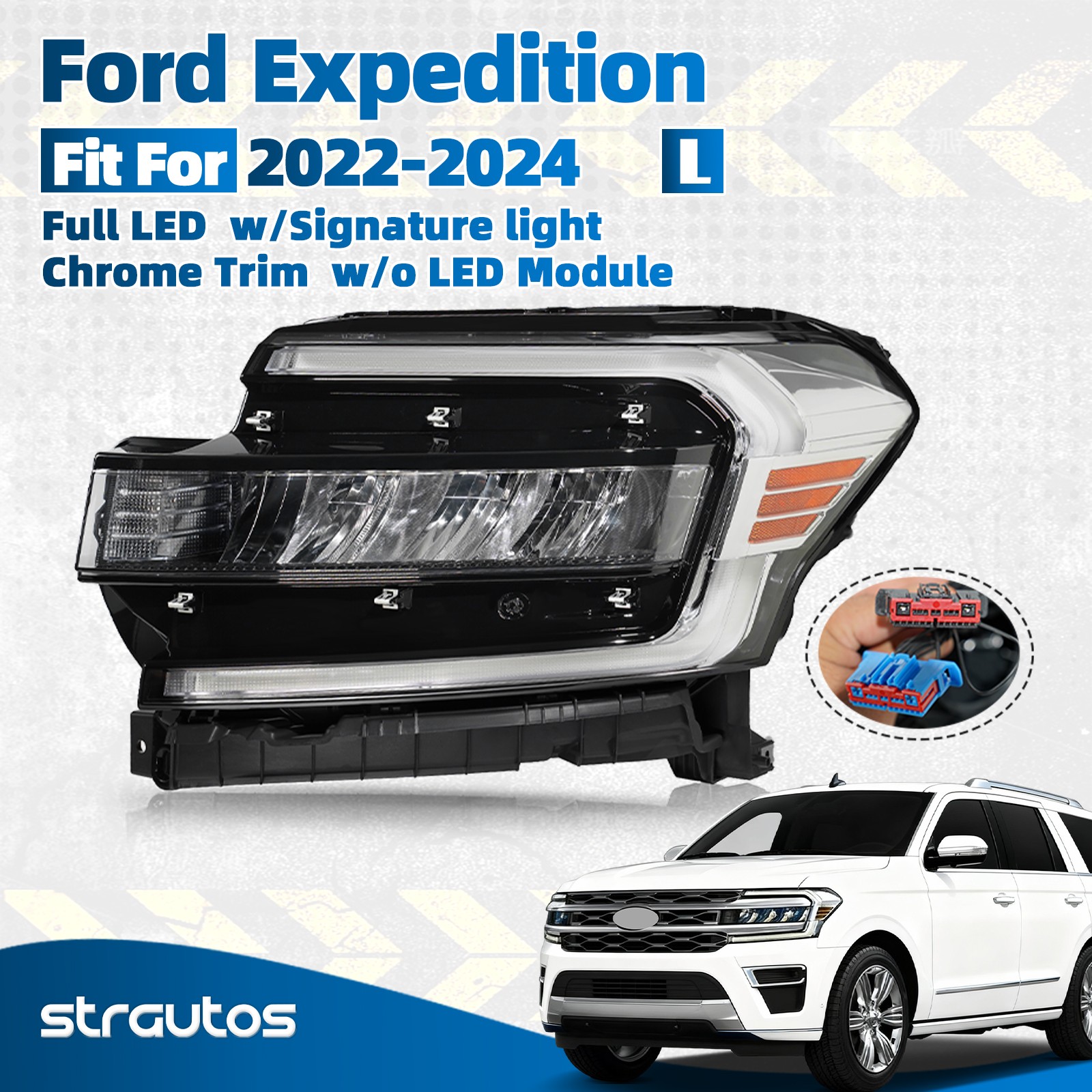 For 2022-2024 Ford Expedition Full LED Headlight W/ LED DRL Chrome Trim Driver For 2022-2024 Ford Expedition Full LED Headlight W/ LED DRL Chrome Trim Driver