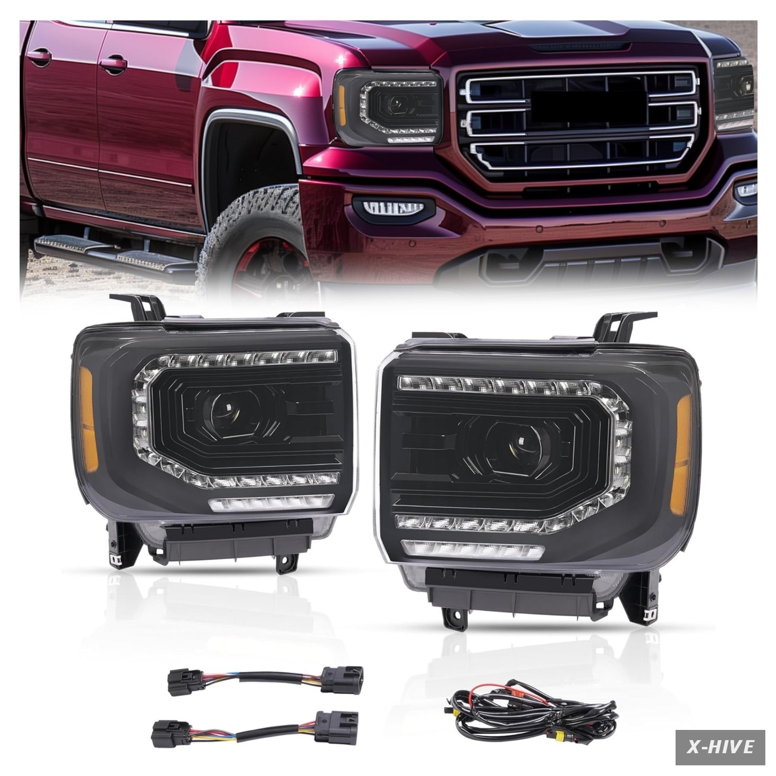 Headlight Assemblies Waterproof 1 HECASA Projector w/C-Shape LED Tube Compatible