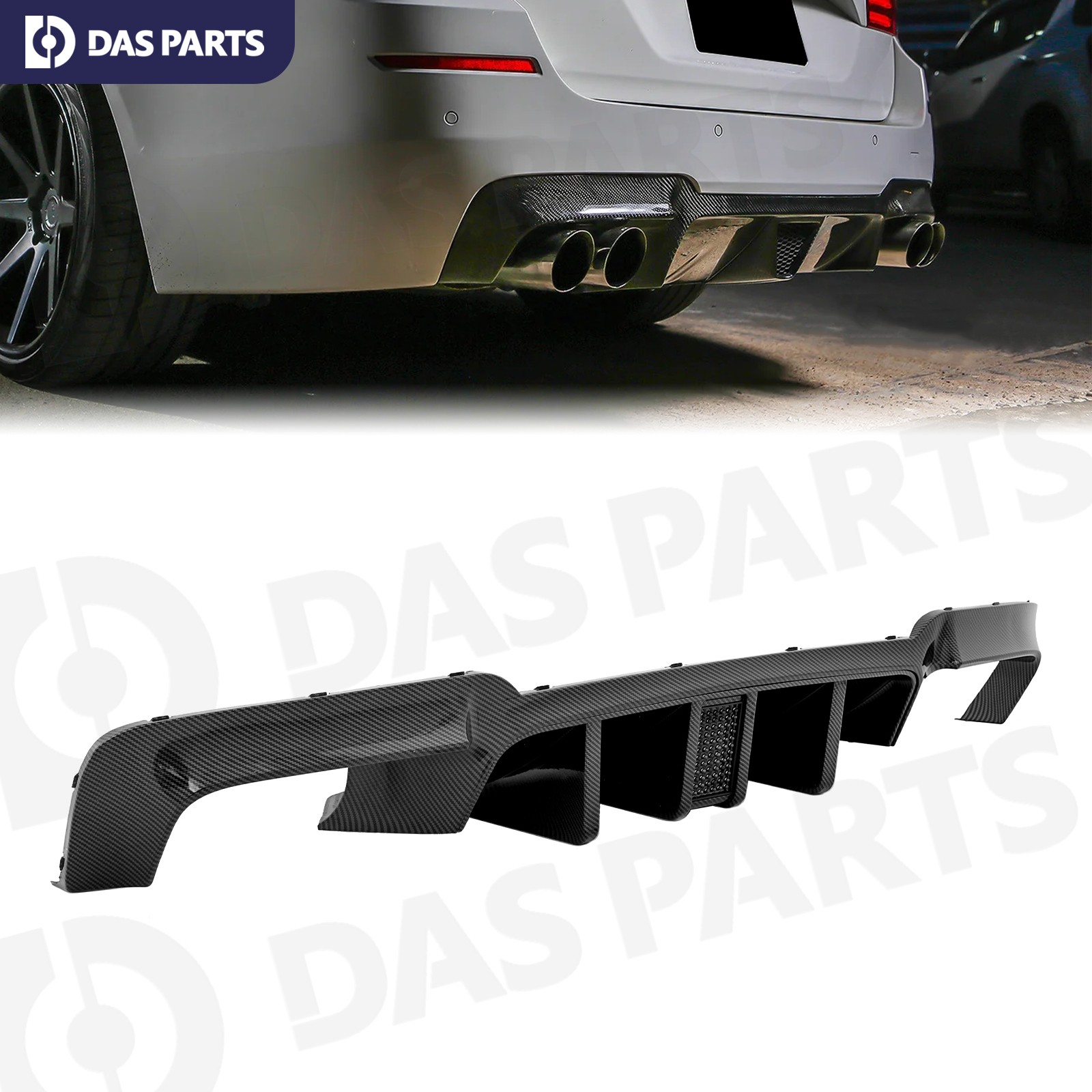 Rear Bumper Diffuser W/LED Light Carbon Look For 2010-2016 BMW F10 M5 528i 530i
