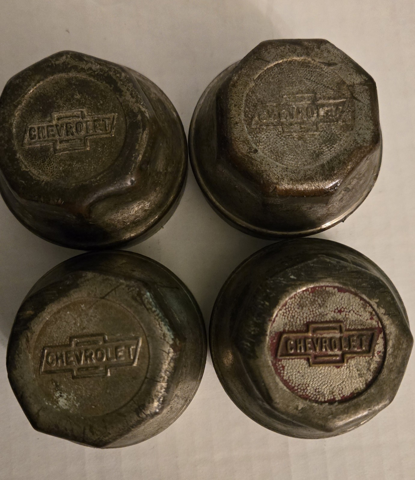 Vintage 1920s Chevrolet Threaded Hubcaps Hex Brass Grease Caps Set of 4 OEM