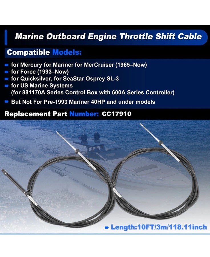 2Pcs Boat Throttle and Shift Cables Gen 1/CC179XX & Gen2/CC189XX Compatible with 2Pcs Boat Throttle and Shift Cables Gen 1/CC179XX & Gen2/CC189XX Compatible with