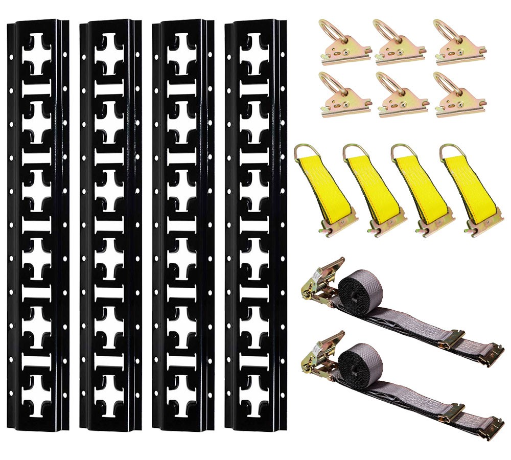 ETrack Tie-Down Rail Kit 4Pk Coated X-Track, 6Pk DRing Anchor, 2Pk Ratchet Strap