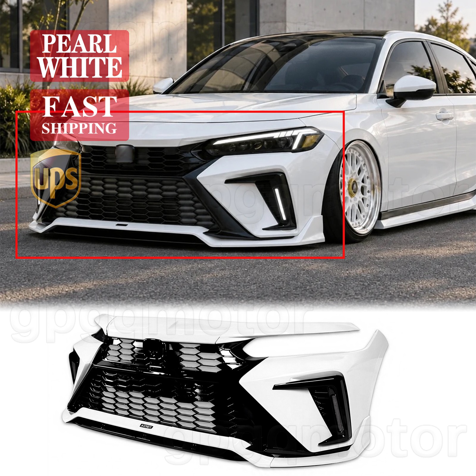 For Honda Civic 2022-26 Yofer Style Pearl White Front Bumper Replacements W/DRL For Honda Civic 2022-26 Yofer Style Pearl White Front Bumper Replacements W/DRL