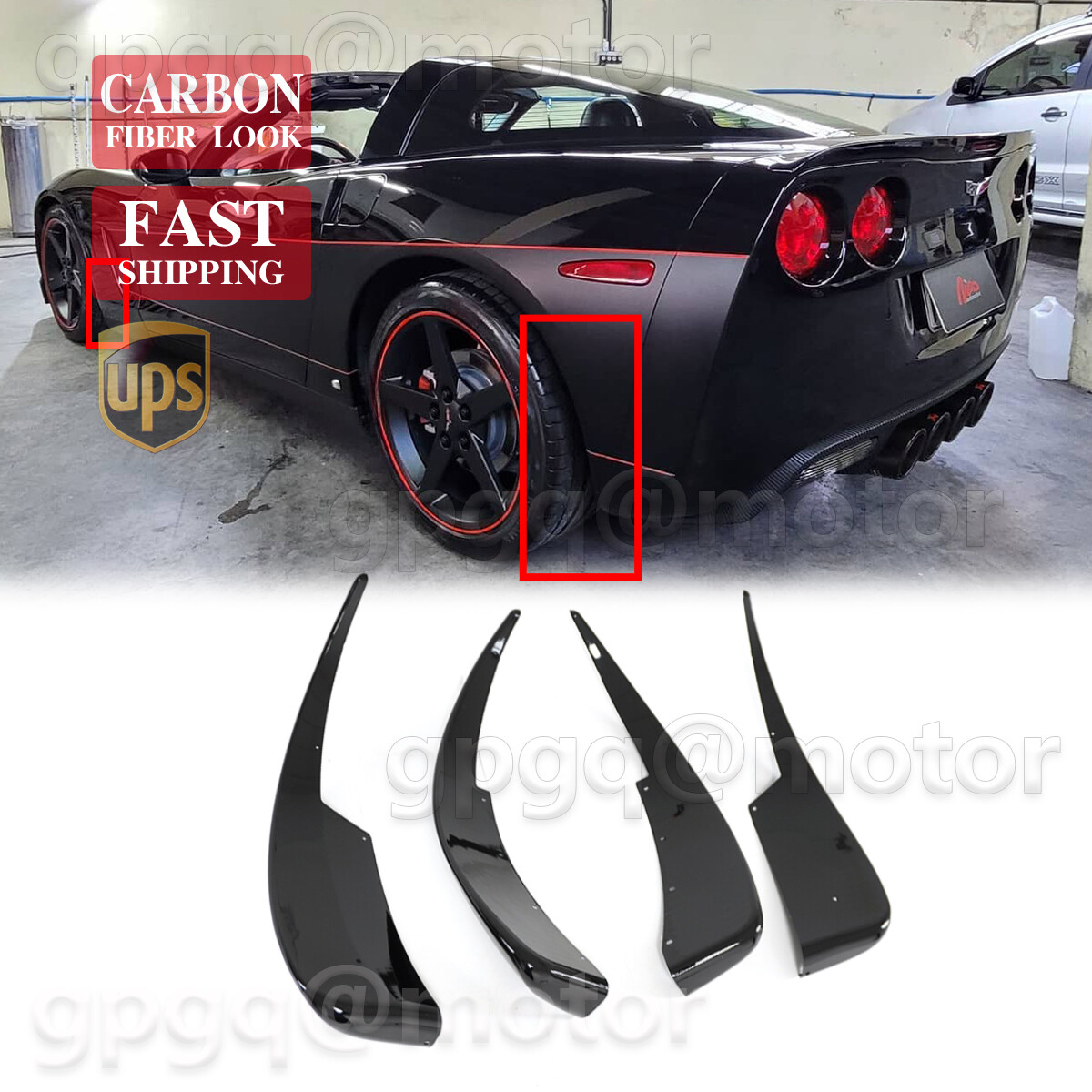 For Corvette C6 Base 2009-2013 XL Extended Gloss Black Front Rear Mud Guard Flap