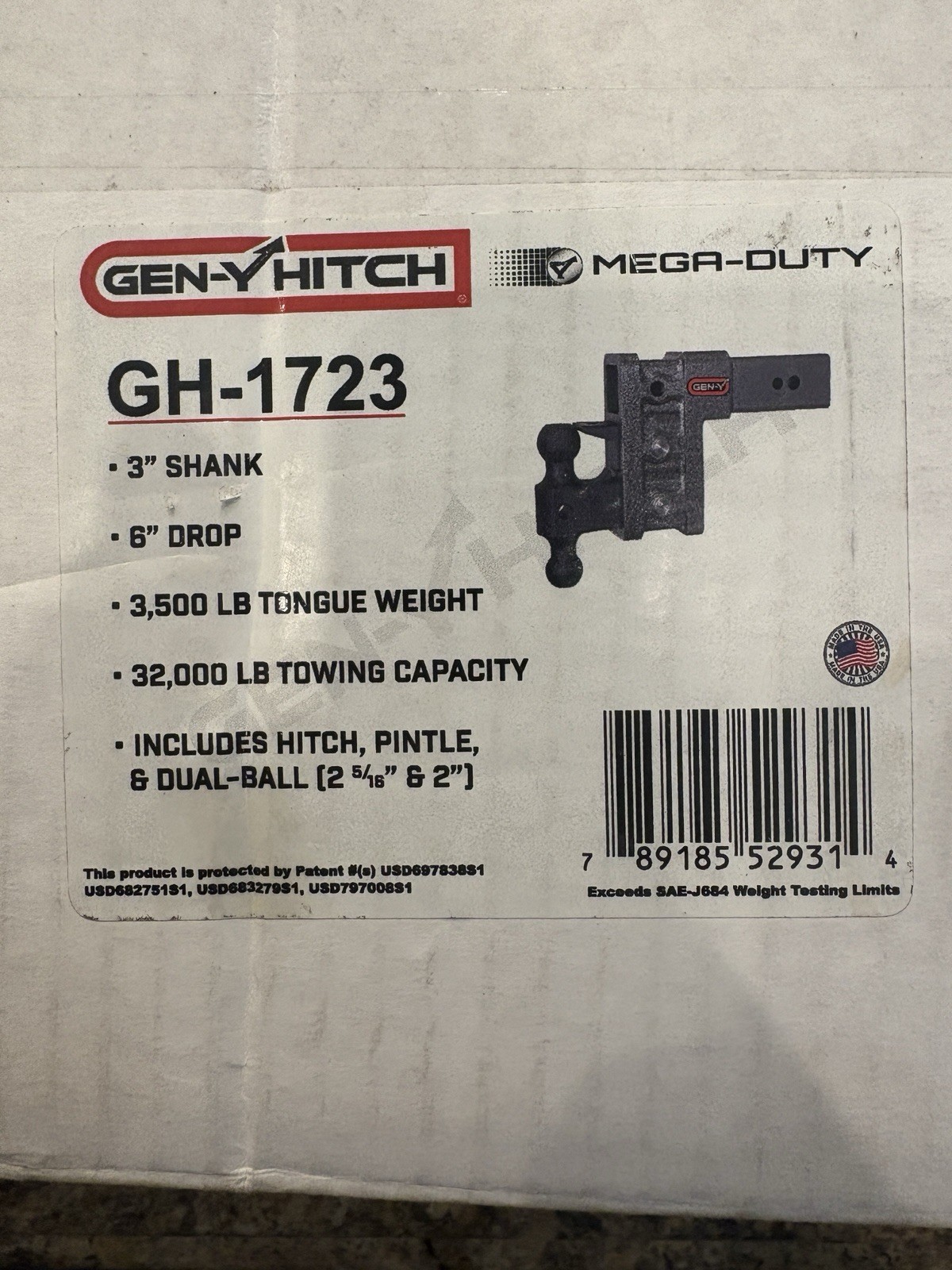 GEN-Y MEGA-Duty Hitch, 32K Capacity, 3,500 LB Tongue Weigh, 3” Receiver #GH-1723 GEN-Y MEGA-Duty Hitch, 32K Capacity, 3,500 LB Tongue Weigh, 3” Receiver #GH-1723