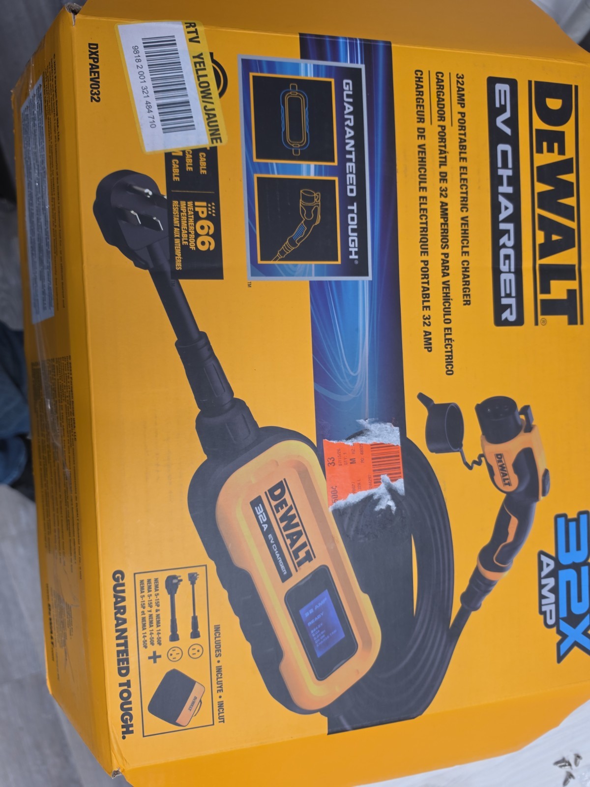 DEWALT Portable Electric Vehicle EV Charger 32X Amp 120-240V DXPAEV032 J1772 DEWALT Portable Electric Vehicle EV Charger 32X Amp 120-240V DXPAEV032 J1772