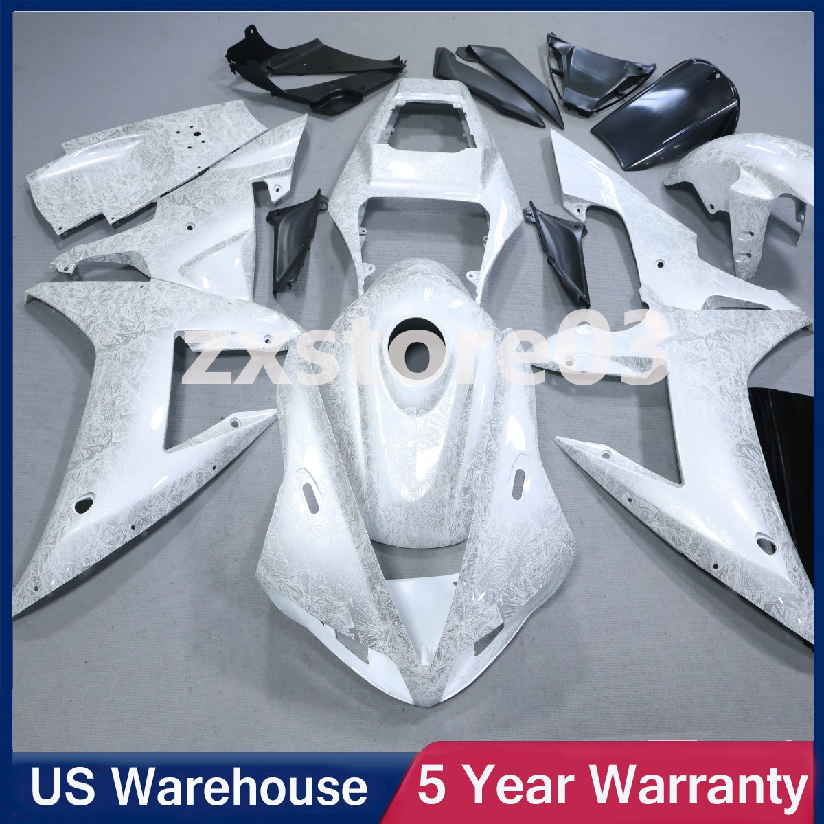 Ice Cracked White Forged Carbon Fiber Fairings+Tank For YAMAHA YZF R1 2002-2003