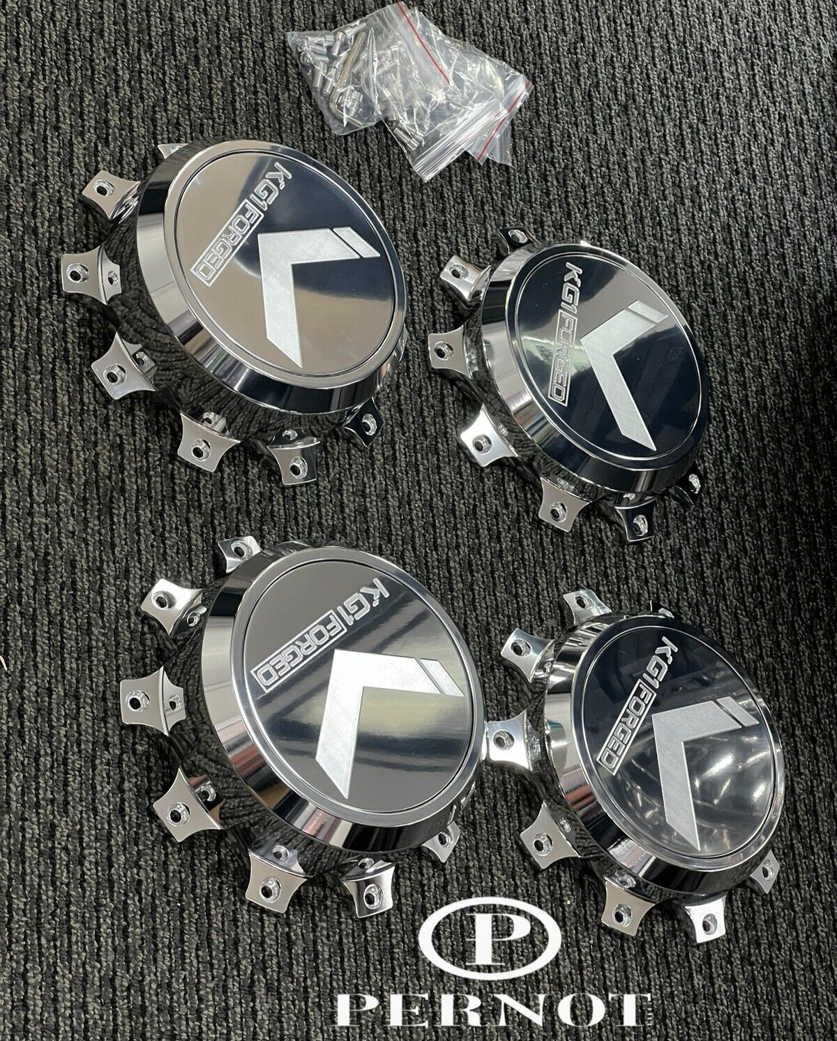 FLOATING KG1 Polished Aluminum Center Caps - Dually 10 Lug (Set of 4)
