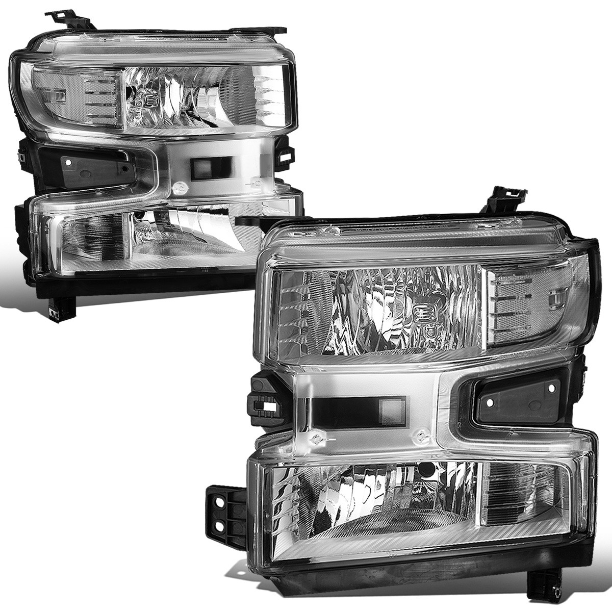 Fit 19-21 Chevy Silverado 1500 WT Custom Trail Boss Chrome/Clear Headlight Lamp