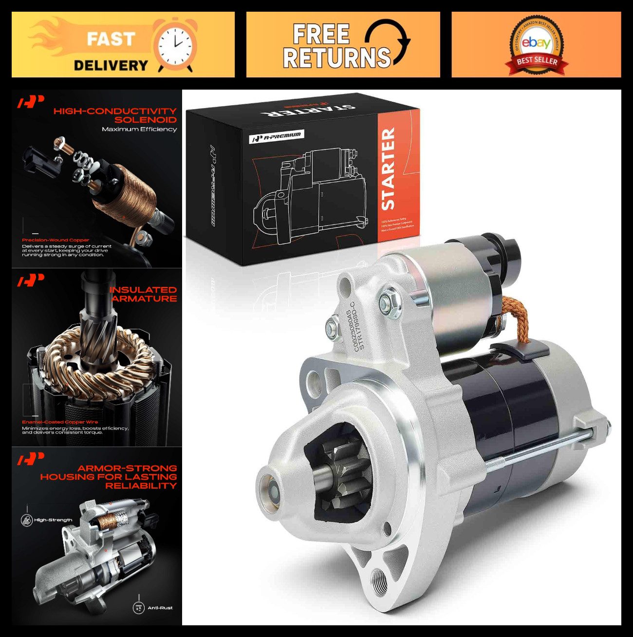 Starter Motor for Honda Fit L4 1.5L 2009-2014, 12V 0.8KW, 9 Teeth, Replace 42800 Starter Motor for Honda Fit L4 1.5L 2009-2014, 12V 0.8KW, 9 Teeth, Replace 42800
