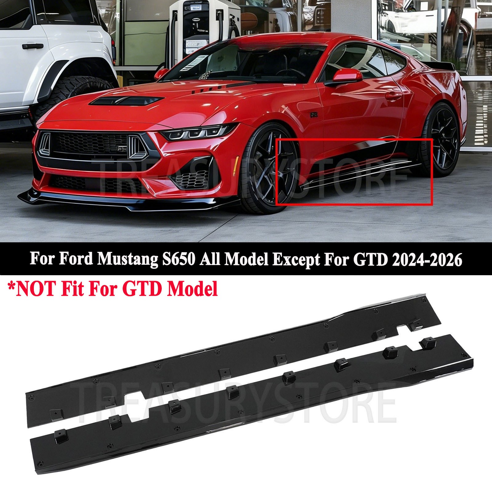 For Ford Mustang S650 24-2026 RTR Style Gloss Black Add-On Side Skirts Extension