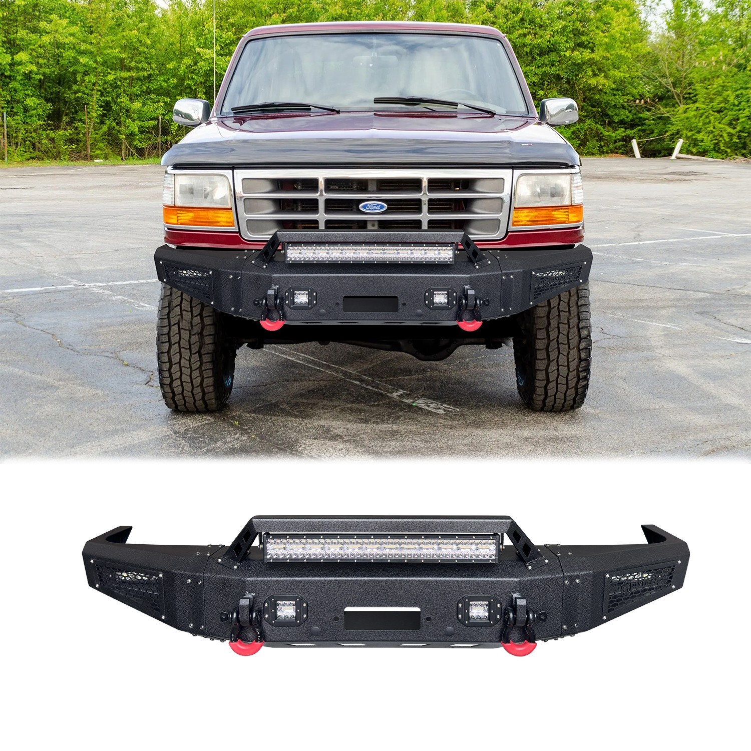 Vijay For 1987-1991 Ford Bronco NEW Front Bumper Steel W/Winch Plate&LED Lights