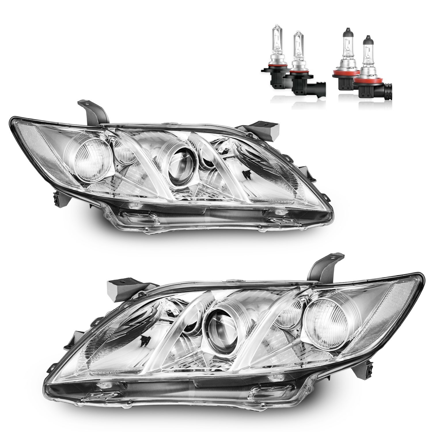 Pair Chrome Headlights For 2007 2008 2009 Toyota Camry Headlamps W/Bulbs LH+RH Pair Chrome Headlights For 2007 2008 2009 Toyota Camry Headlamps W/Bulbs LH+RH