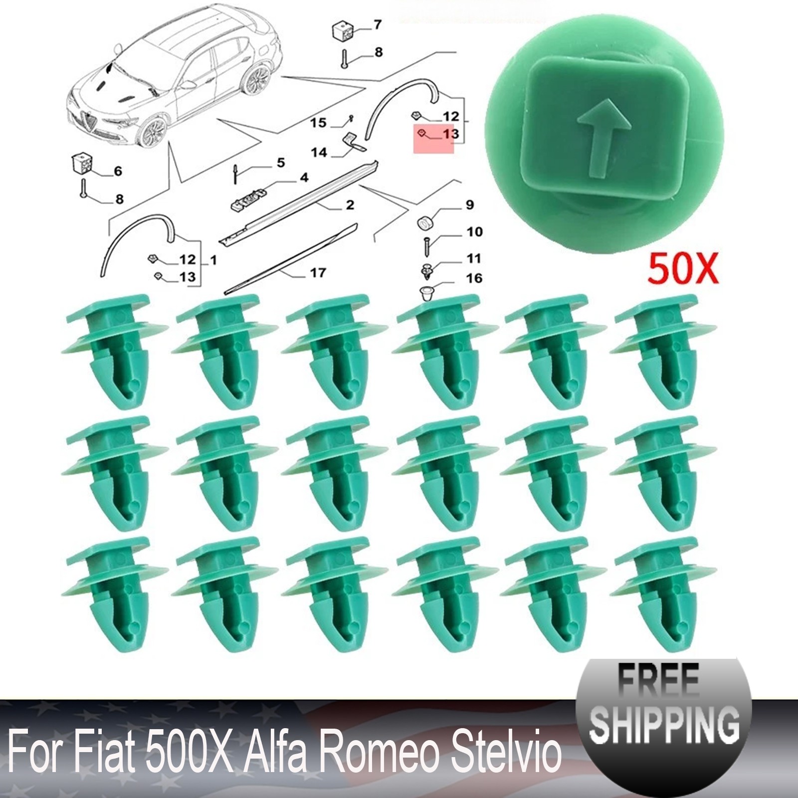 50Pcs 8mm Nylon Molding Wheel Arch Flare Retainer Clips For Jeep Renegade Fiat