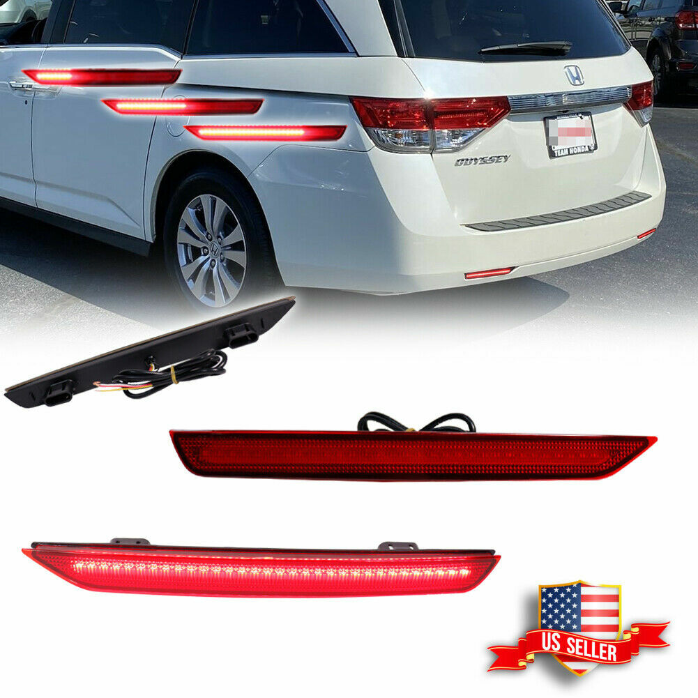 Rear Bumper Reflector Red LED Tail Brake Signal Lights For 11-17 Honda Odyssey