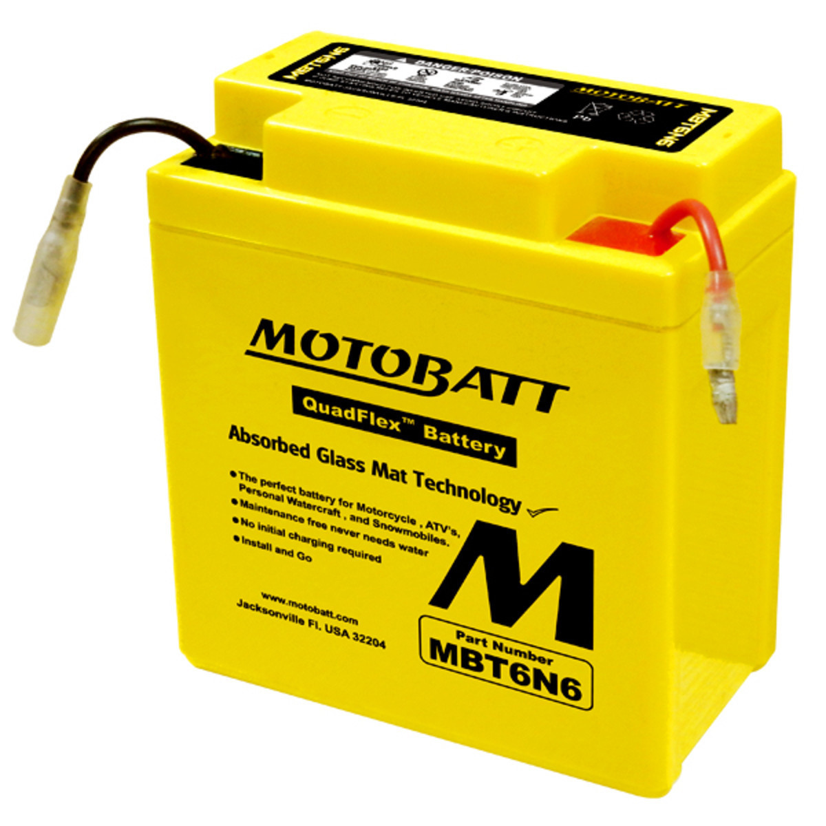 MotoBatt MBT6N6 6V 6Ah AGM Powersports Battery replaces 6N61B 6N6-3B 6N63B1