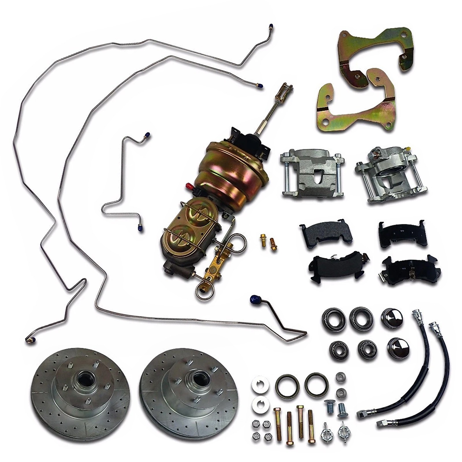 FOR 1959-1964 CHEVROLET FRONT POWER DISC BRAKE CONVERSION KIT DRILLED ROTORS USA
