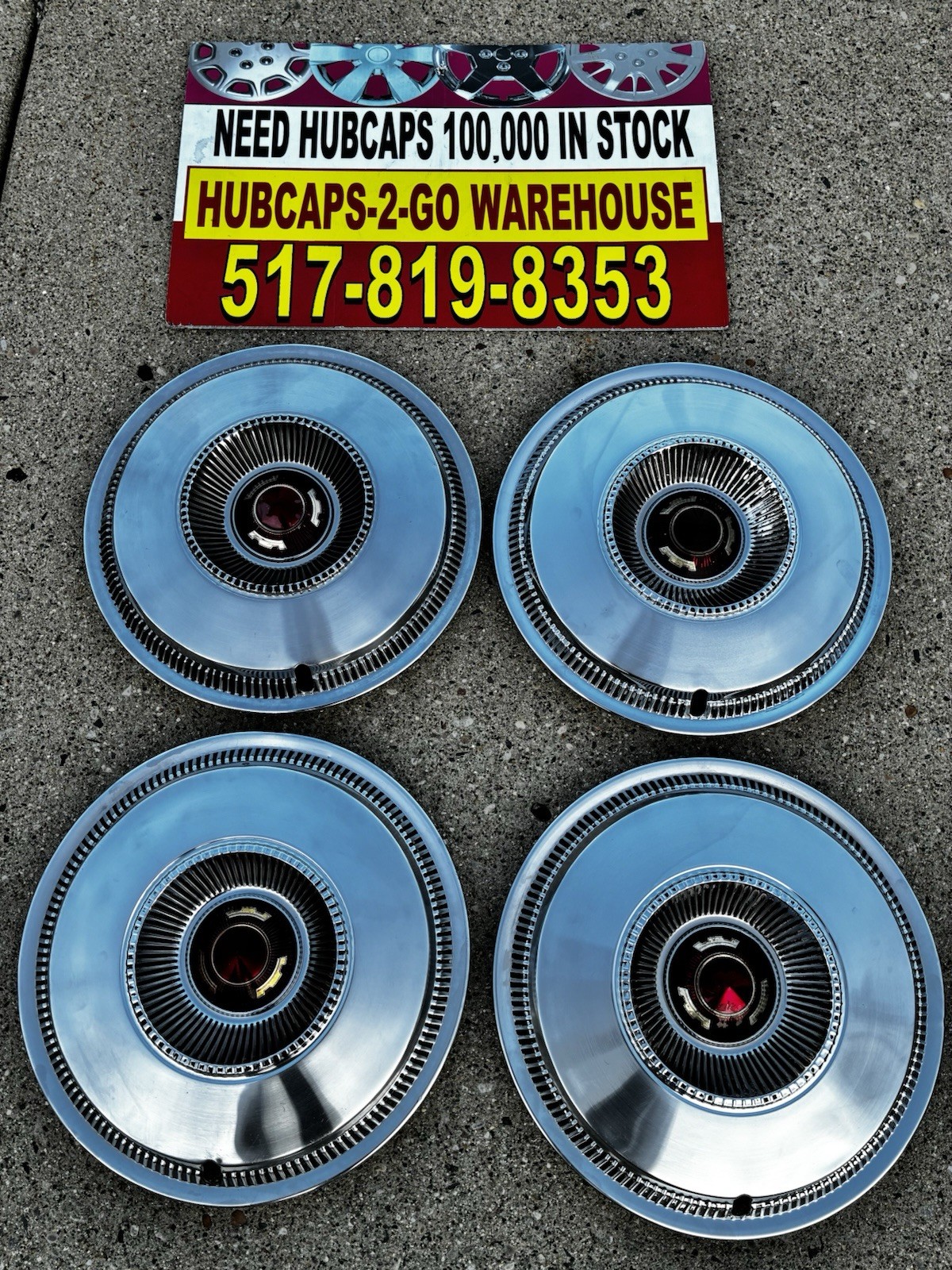 1965 Chrysler Newport Set Of 4 14” Hubcaps 4 Oem Stainless Red Black  Accents
