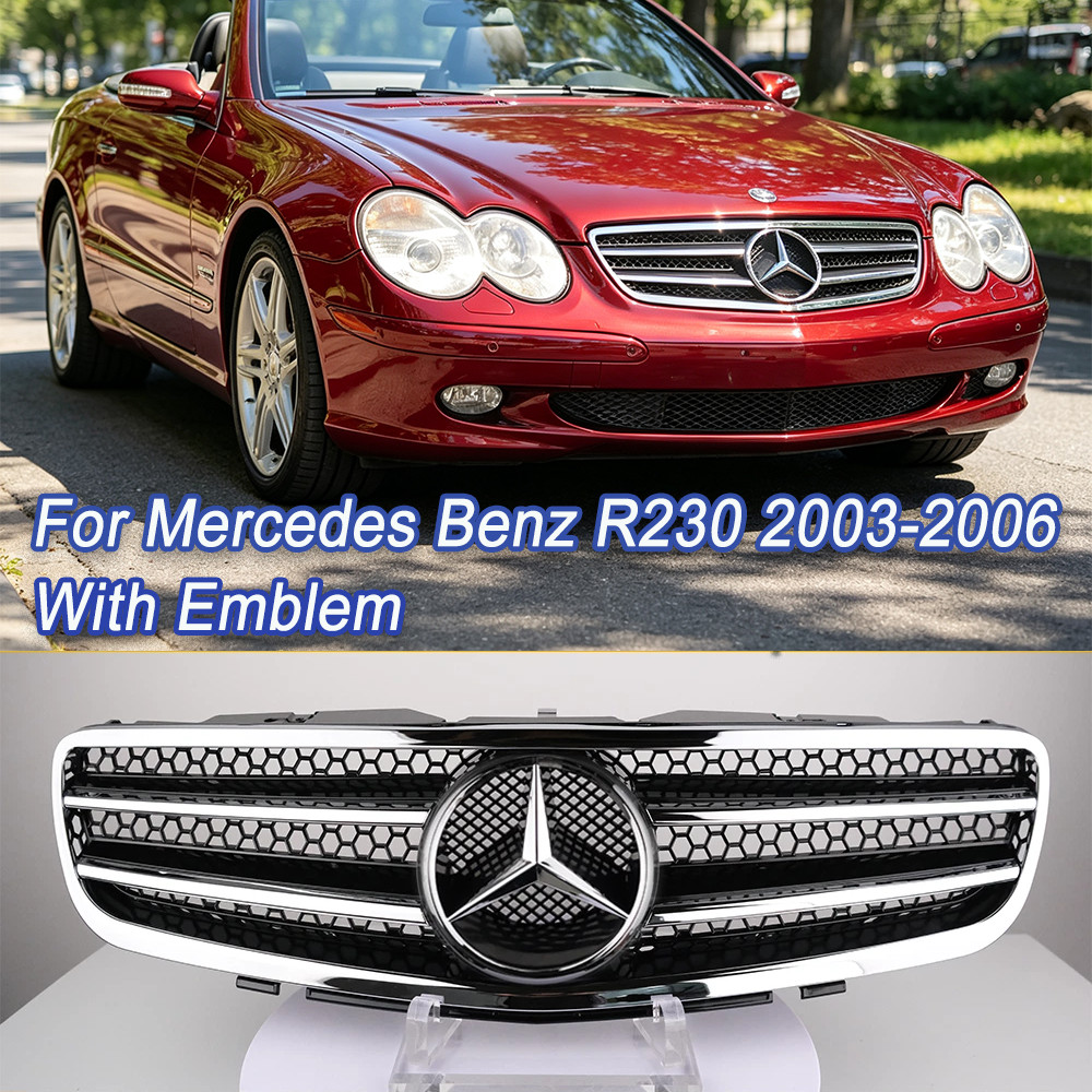 For Mercedes Benz SL-Class R230 SL500 SL600 2003-06 Front Grille W/Emblem Chrome
