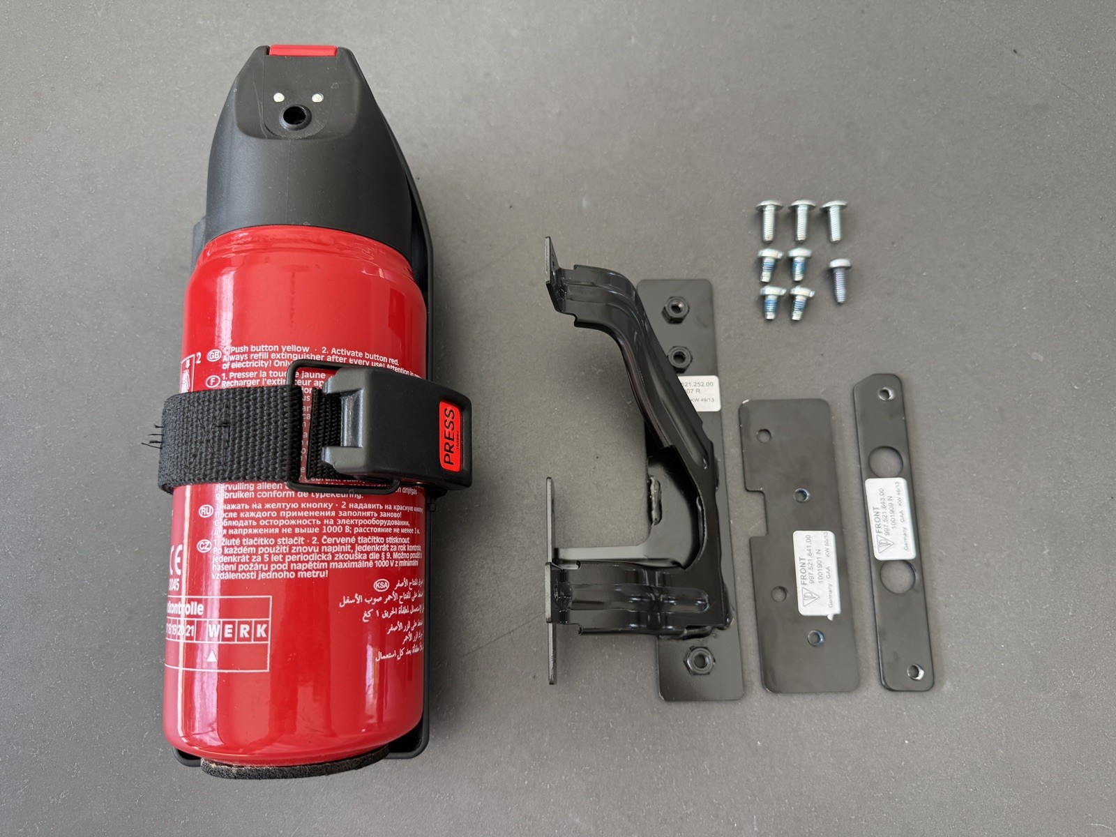 Porsche 991 911 Fire Extinguisher Kit for Sport Seats OEM Genuine Porsche 991 911 Fire Extinguisher Kit for Sport Seats OEM Genuine