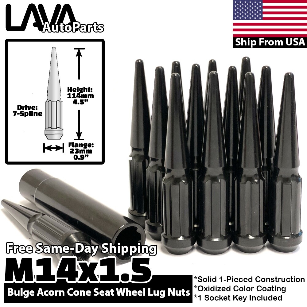 24x Black 14x1.5 Spike Lug Nut Fit Chevy Silverado 1500 Tahoe Suburban Traverse