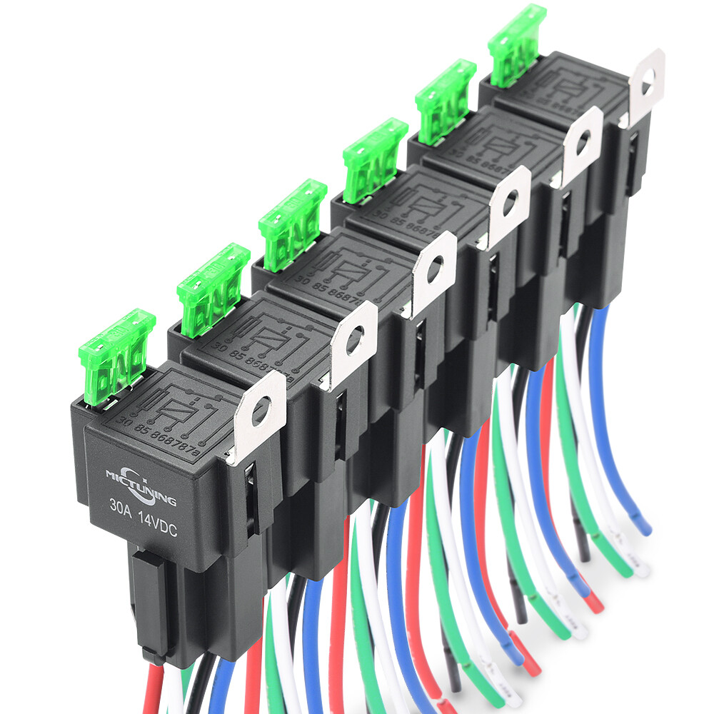 6 PCS 12V 5 Pin Fuse Relay Switch Harness Set 30A Universal SPDT 14 AWG Fuse USA