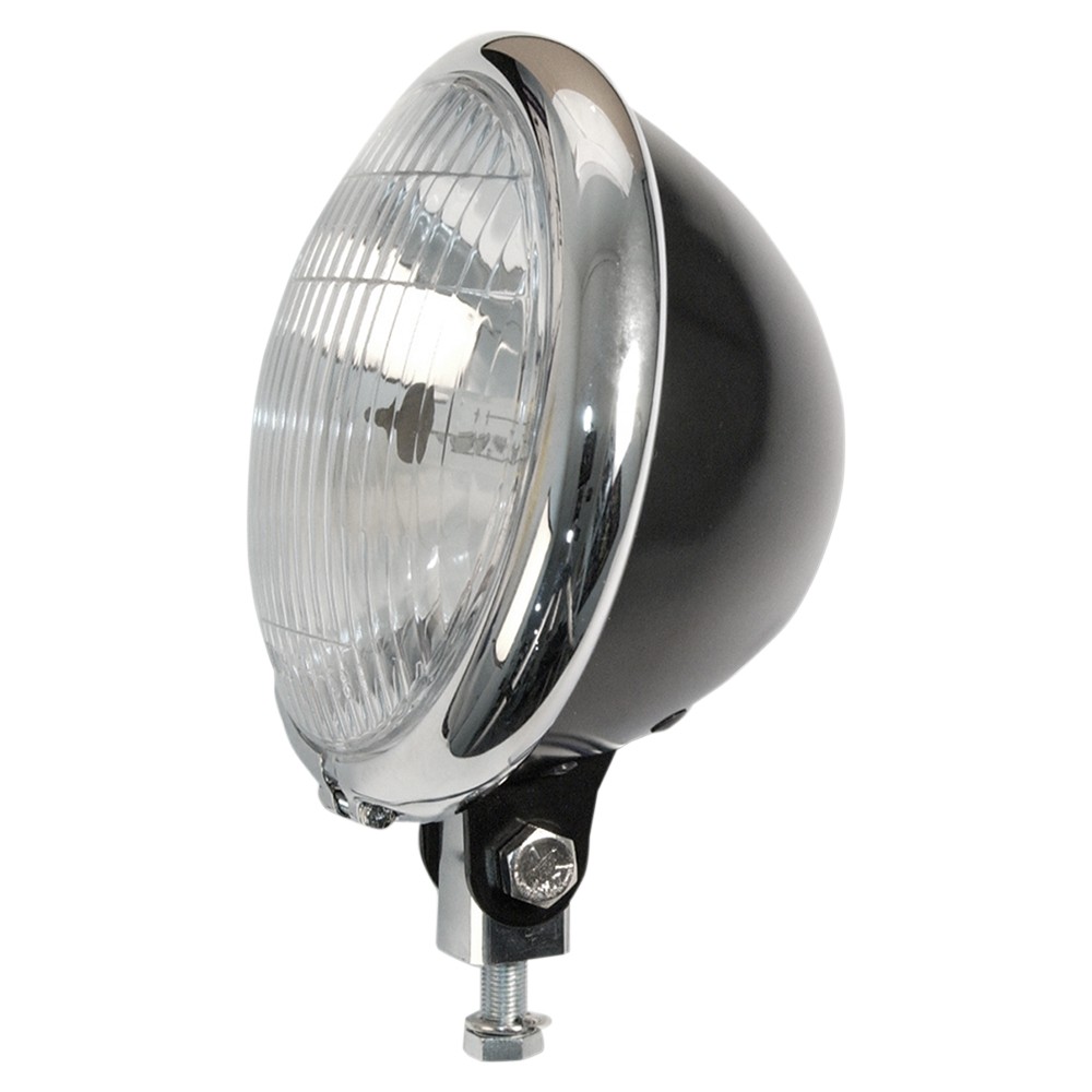 Emgo 5-3/4in. Bates Style Headlight - Black with Chrome Bezel - 6684151BC