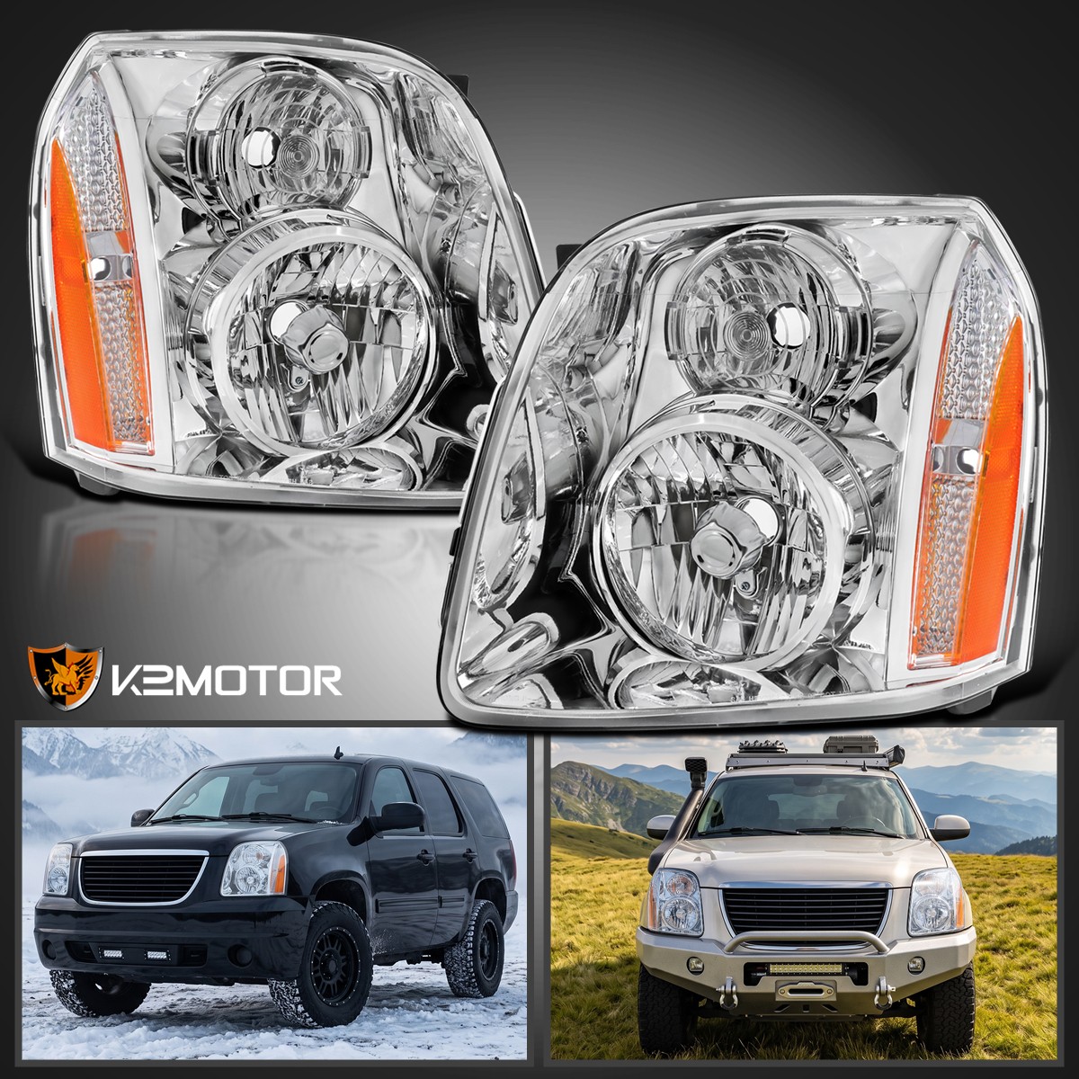 Fits 2007-2014 GMC Yukon XL 1500 2500 Denali Clear Halogen Headlights Lamps Pair Fits 2007-2014 GMC Yukon XL 1500 2500 Denali Clear Halogen Headlights Lamps Pair