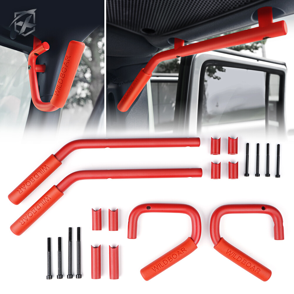 Aluminum Red Front + Rear Grab Bar Handles Kit For 2007-2018 Jeep Wrangler JK