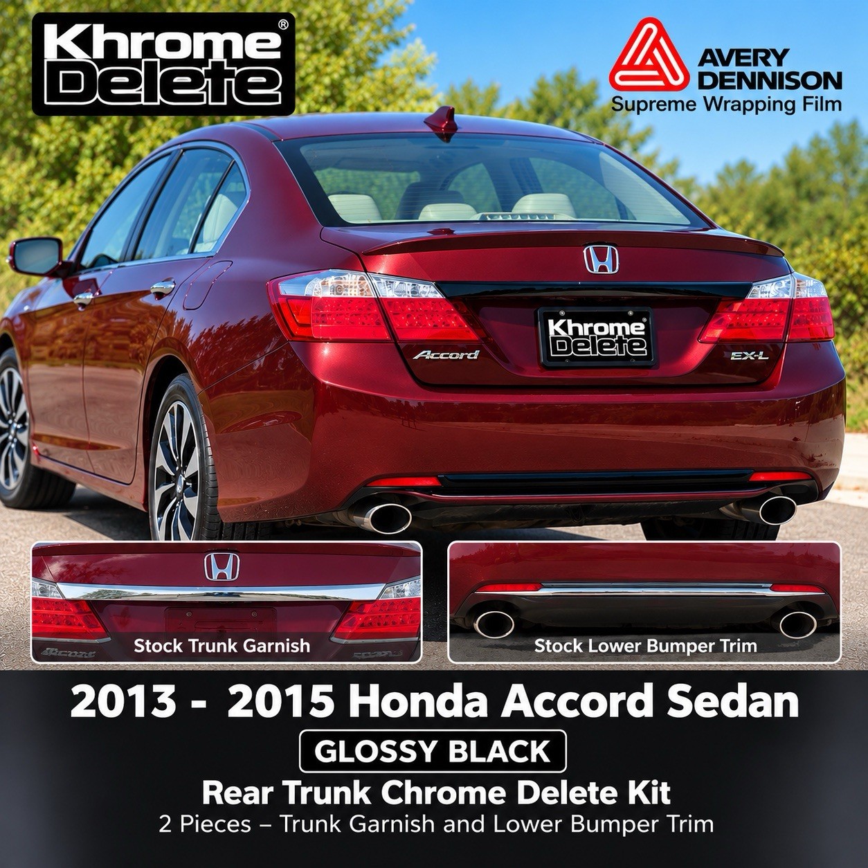 2013-2015 Honda Accord Sedan Trunk Piece and lower rear Overlay (Gloss Black)