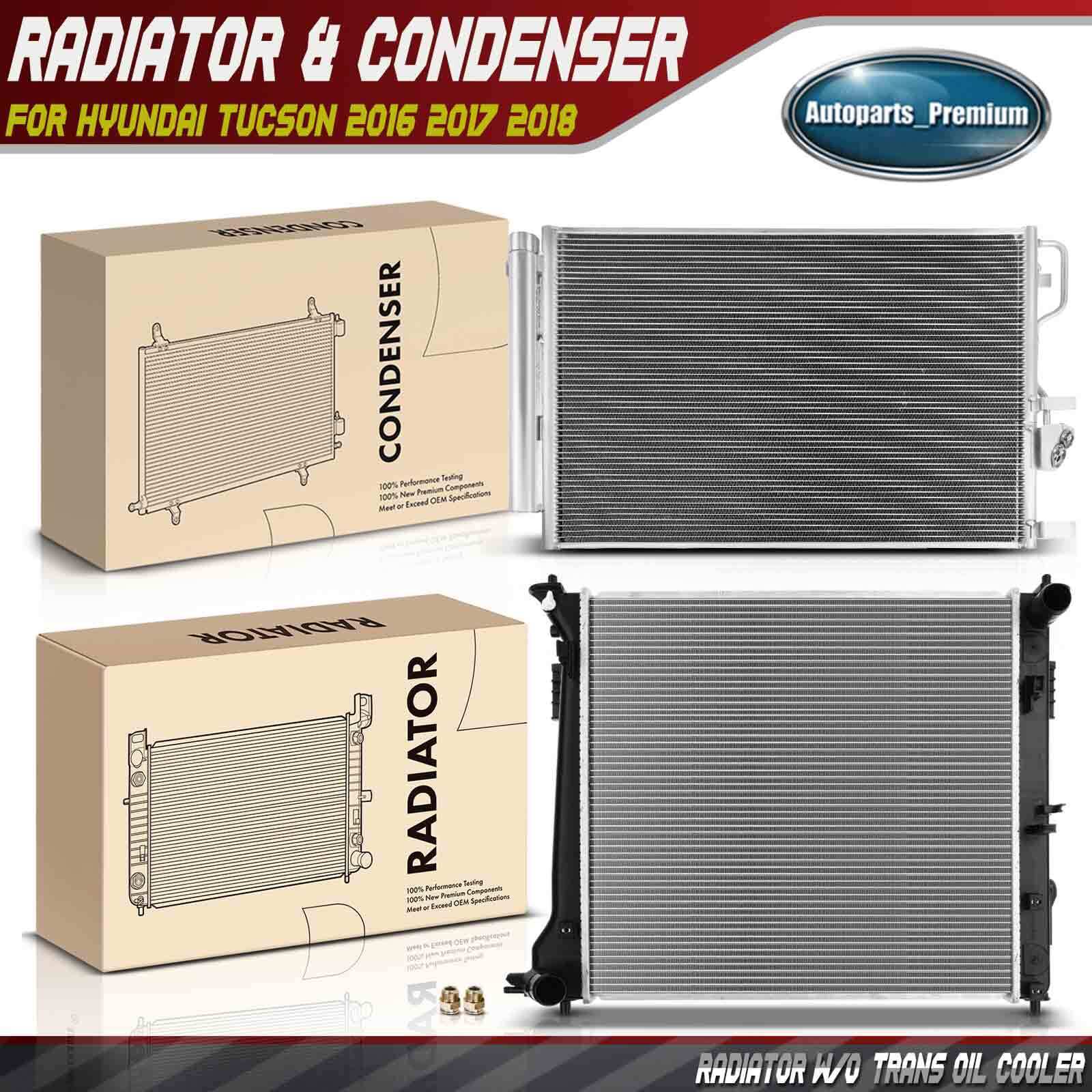 2Pcs Aluminum Radiator & AC Condenser Cooling Kit for Hyundai Tucson 2016-2018