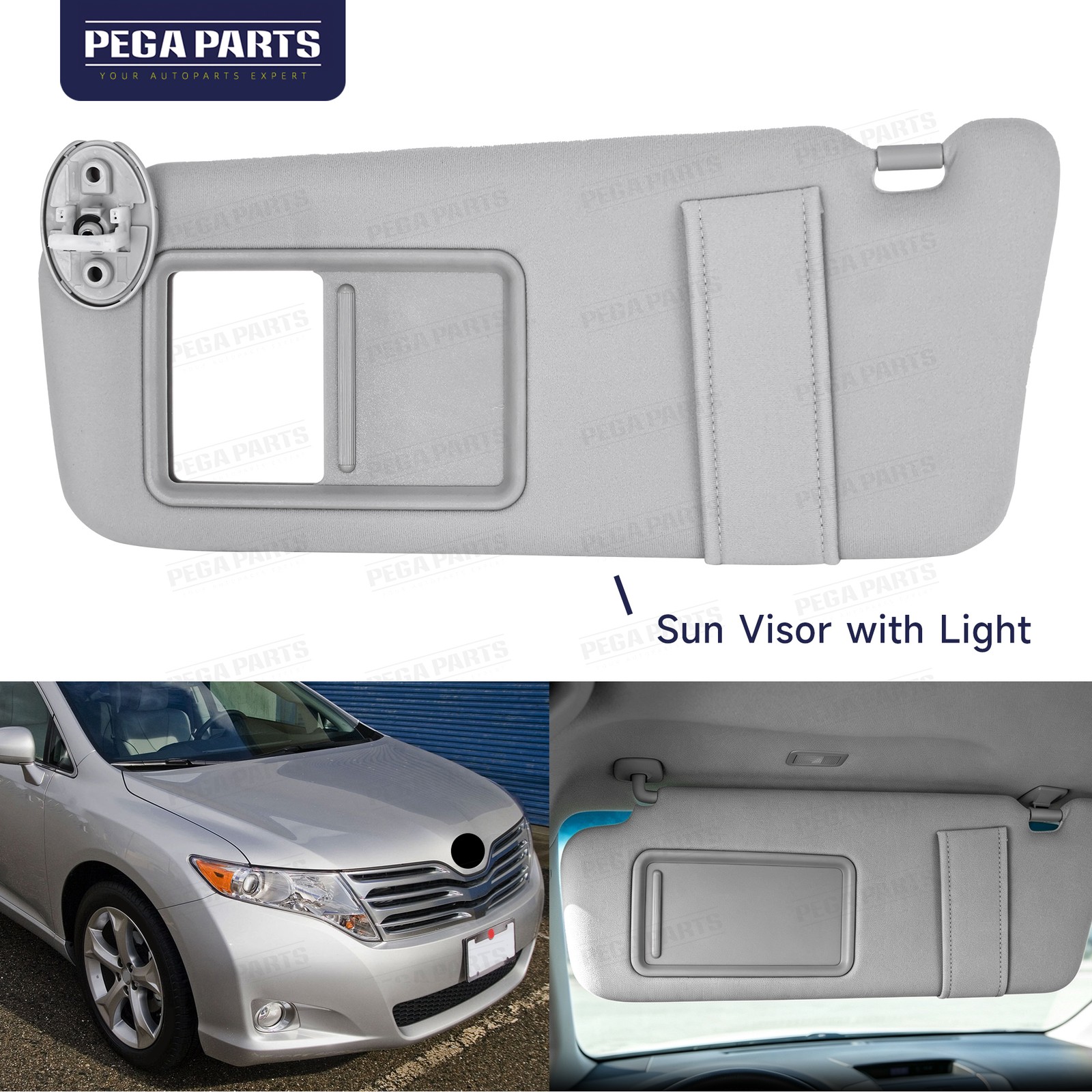 Light Gray Driver Side Car Sun Visor w/Light & Mirror For Toyota Venza 2009-2016