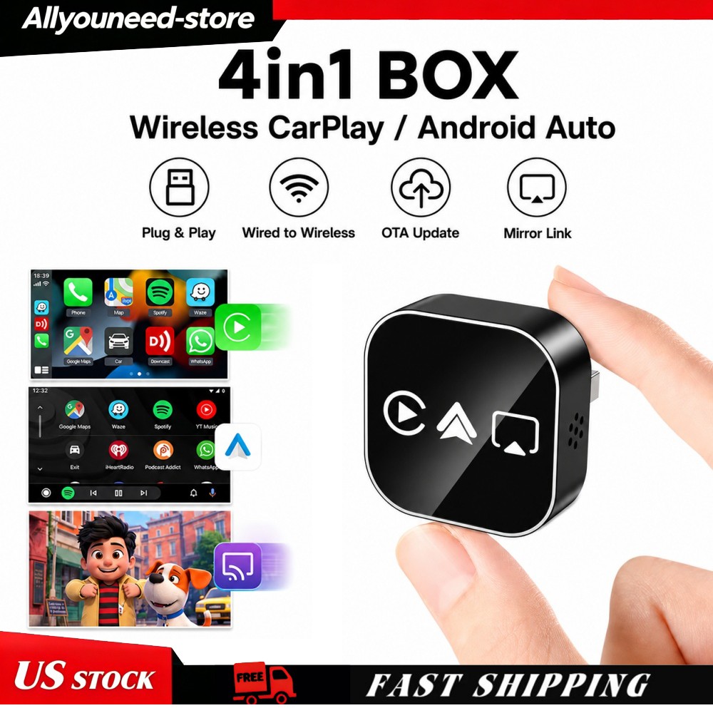 4 in 1 Wireless CarPlay Adapter Support Android Auto AirPlay Mirror Link WiFi