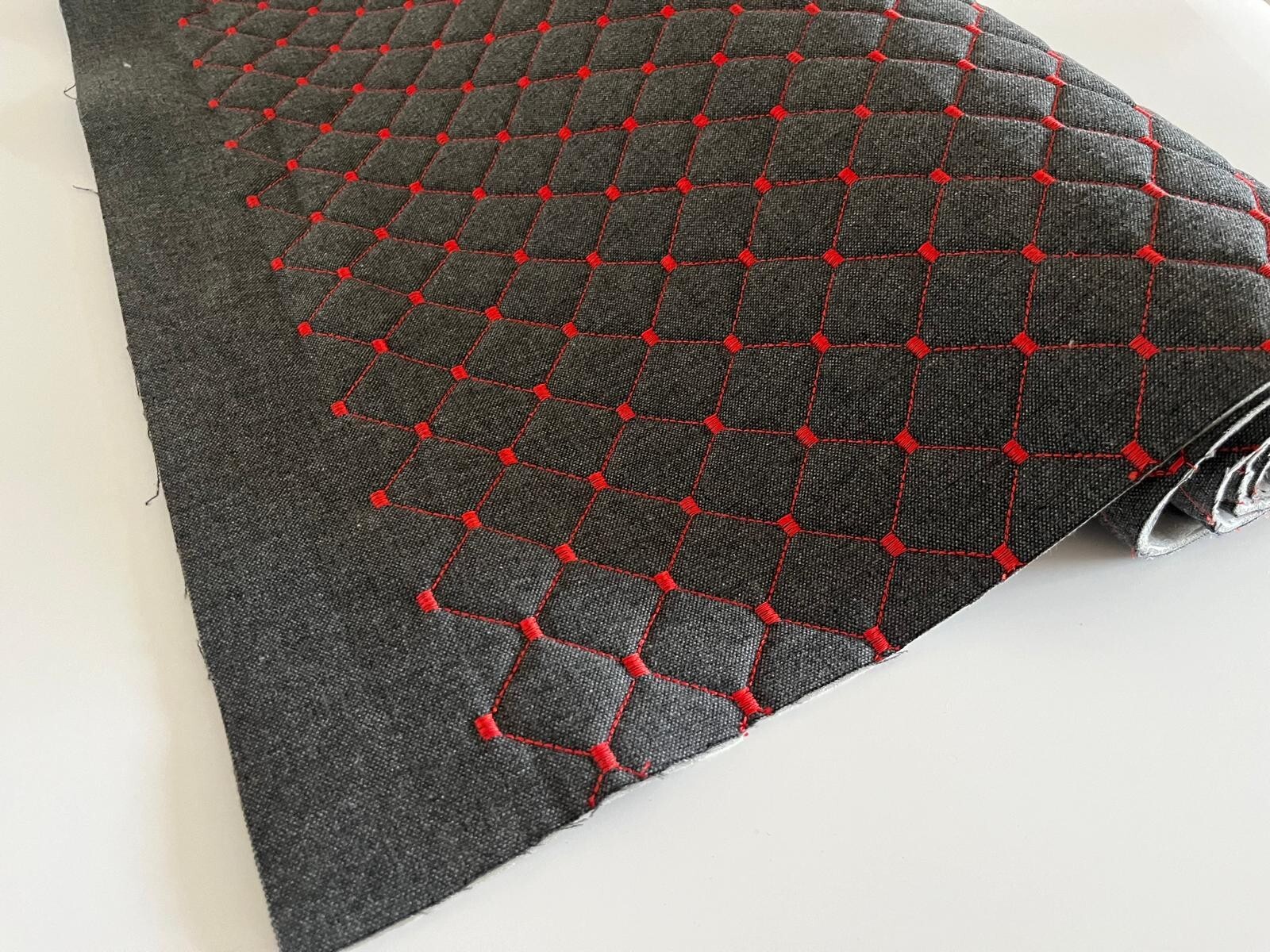 GRAY/RED  Diamond Stitch Embossed Fabric Lining Car Upholstery 165cmx100cm