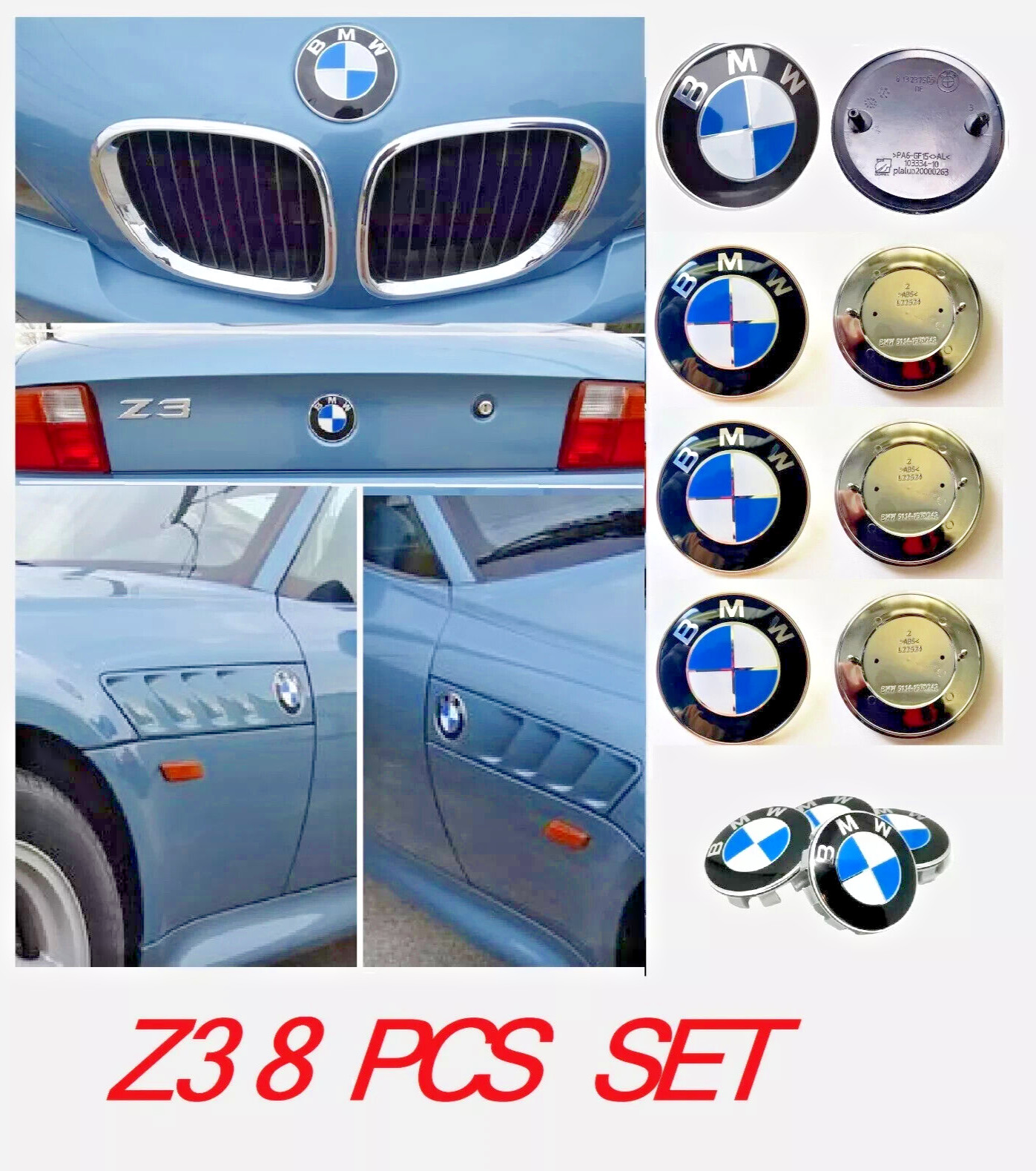 BMW Z3 rear, front and fender emblem set 3 x 78 mm + 1 x 82 mm+ set of 4x68-8pcs BMW Z3 rear, front and fender emblem set 3 x 78 mm + 1 x 82 mm+ set of 4x68-8pcs