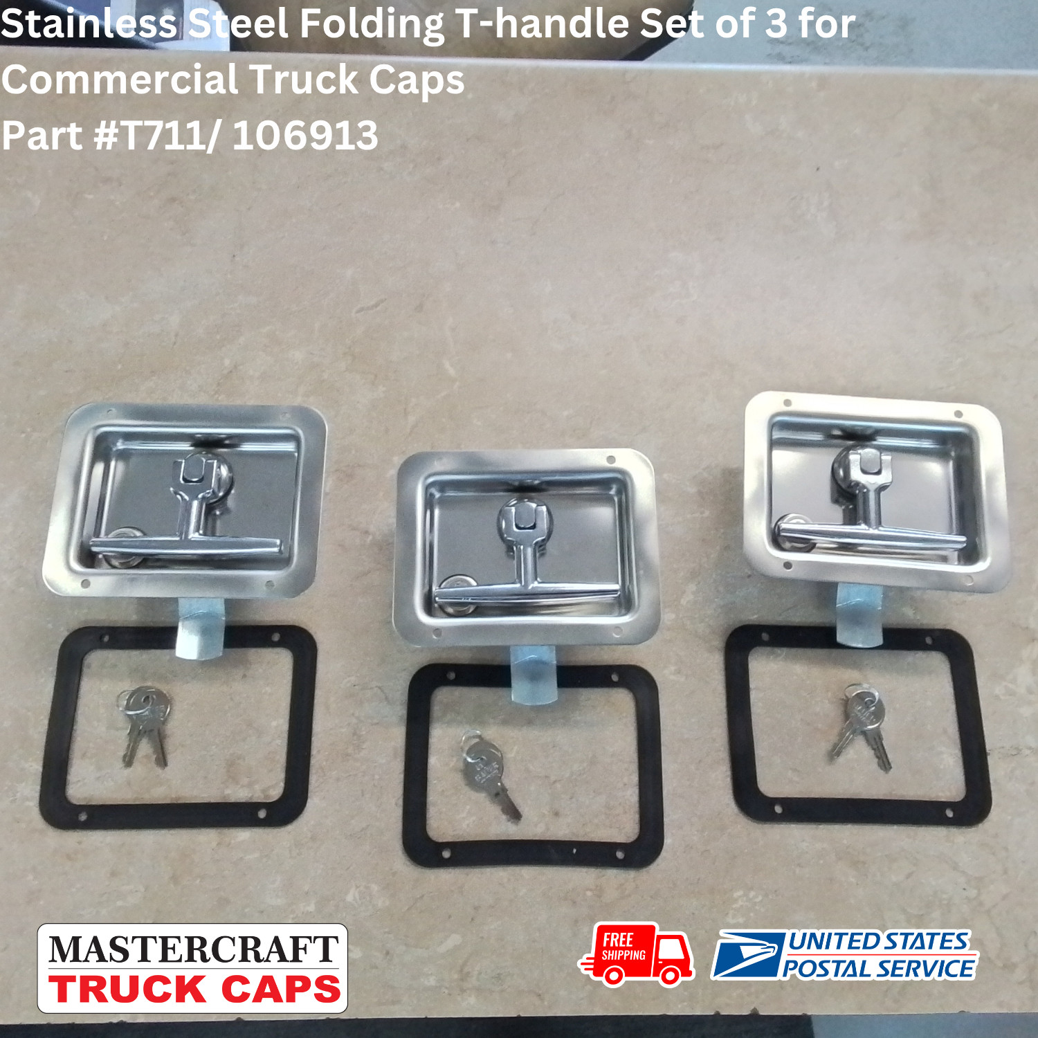 Stainless Steel folding T-handle Set of 3 for commercial truck caps #T711/ 10691 Stainless Steel folding T-handle Set of 3 for commercial truck caps #T711/ 10691