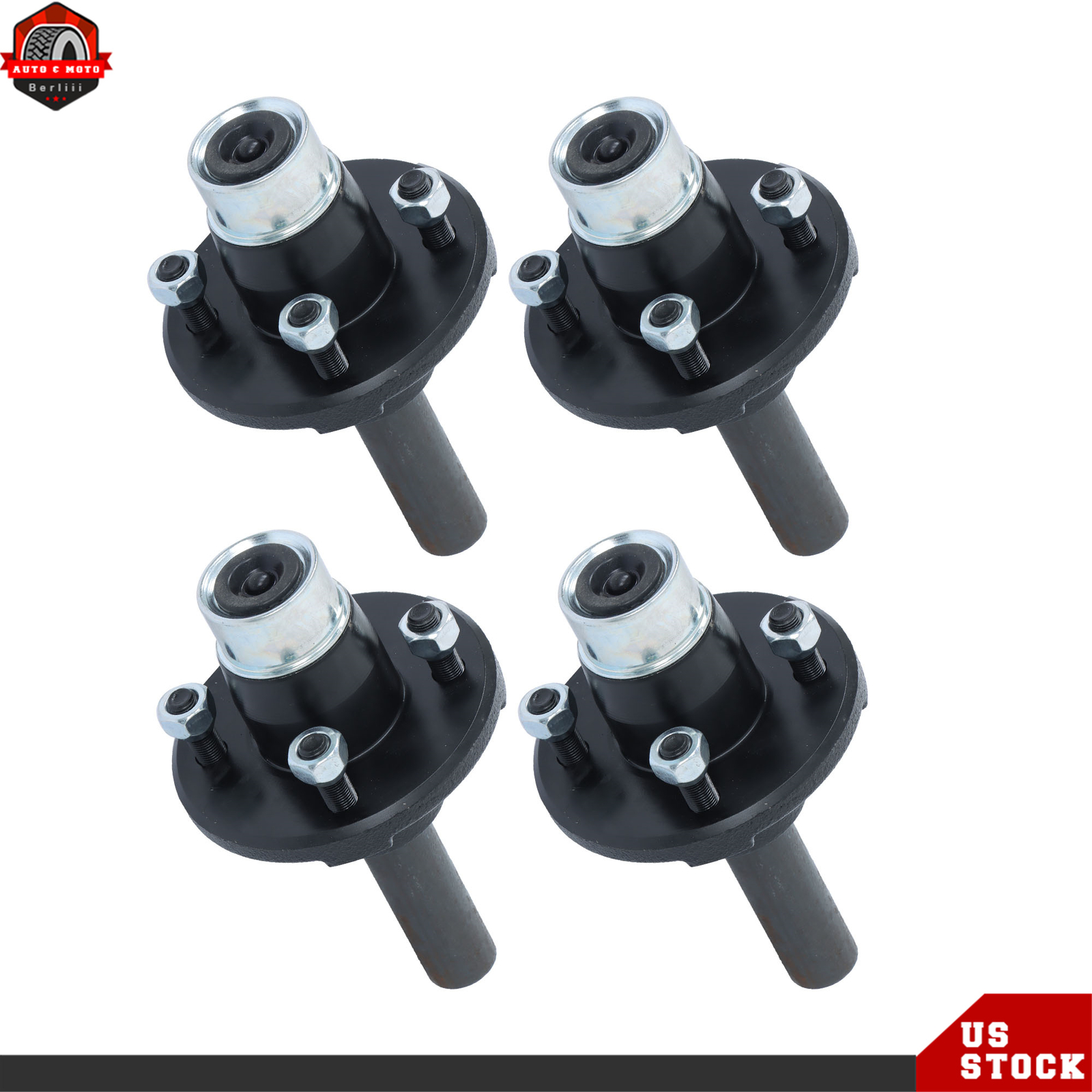4 Sets Pre-Assembled Hub & Round BT8 Spindle Pre-Greased 4 on 4