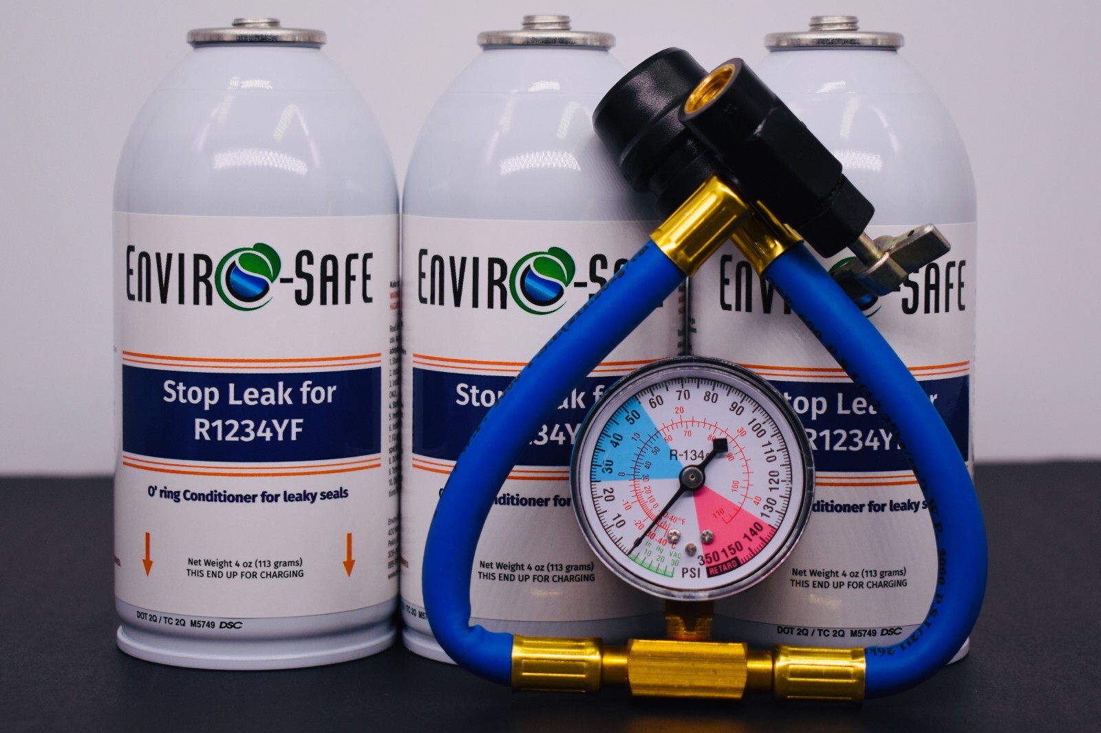 Enviro-Safe Stopleak for R1234YF, 3 cans and Economy Gauge, Stop Leaks Now