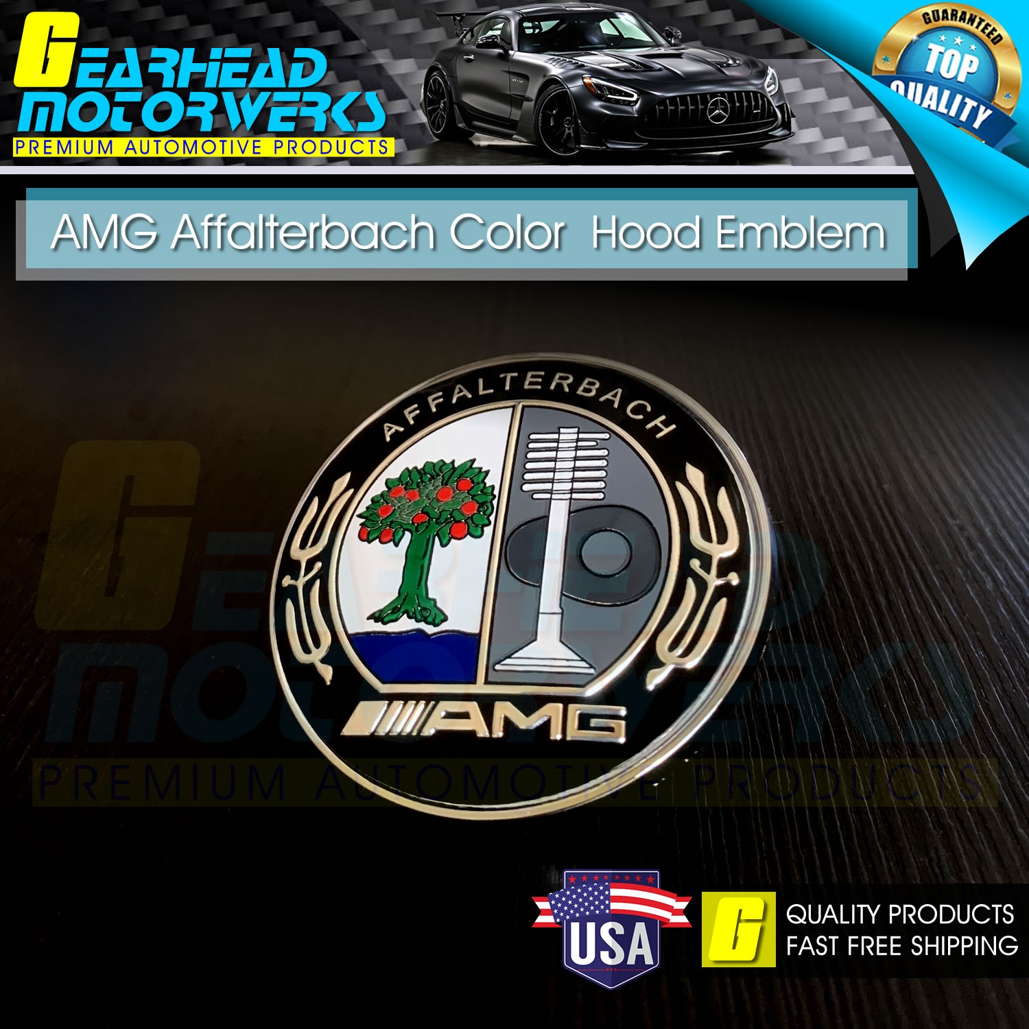 57mm Affalterbach Front AMG Emblem Color Apple Tree Flat Hood Badge For Mercedes