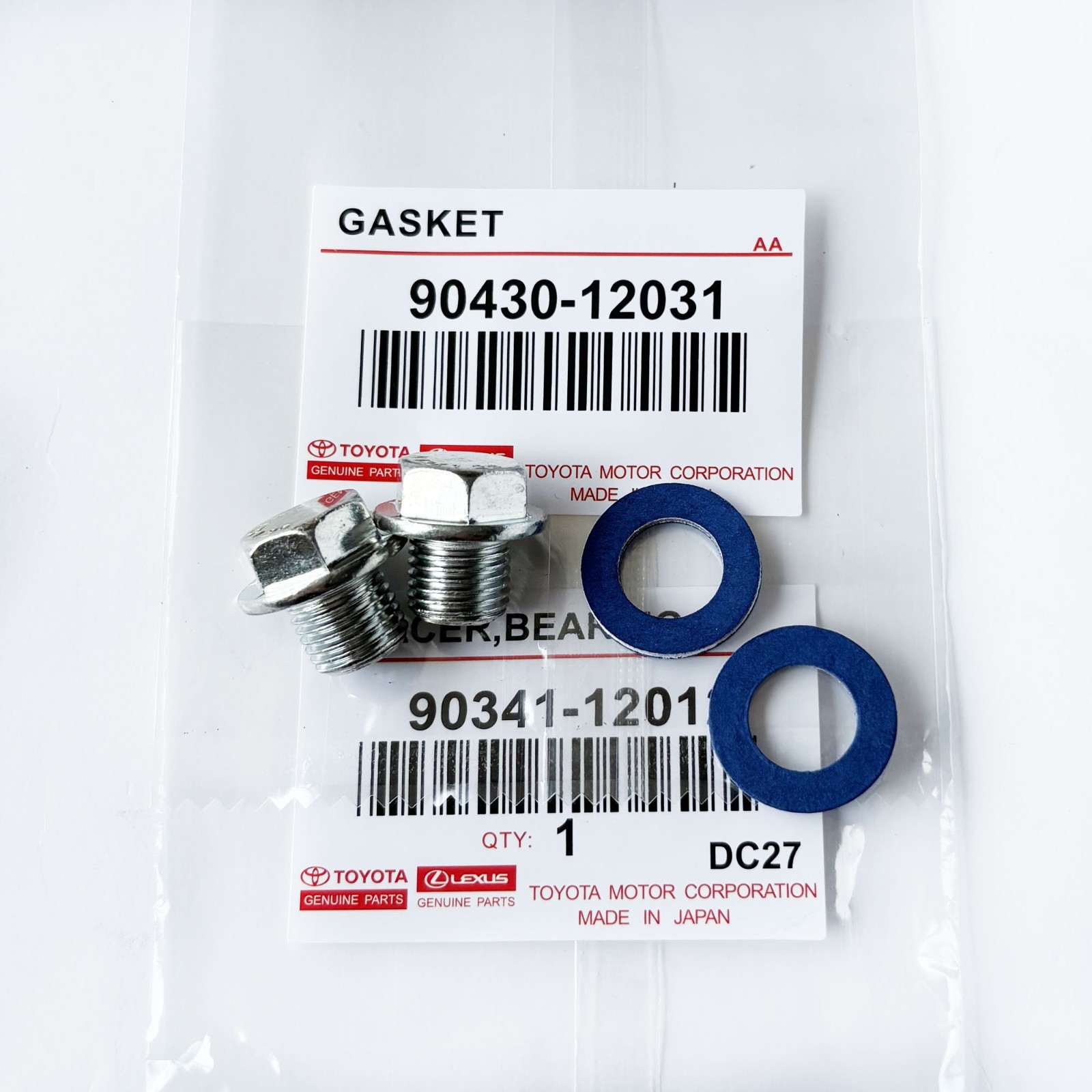 2-Pack Toyota Lexus Oil Drain Plug 90341-12012 + Gasket 90430-12031