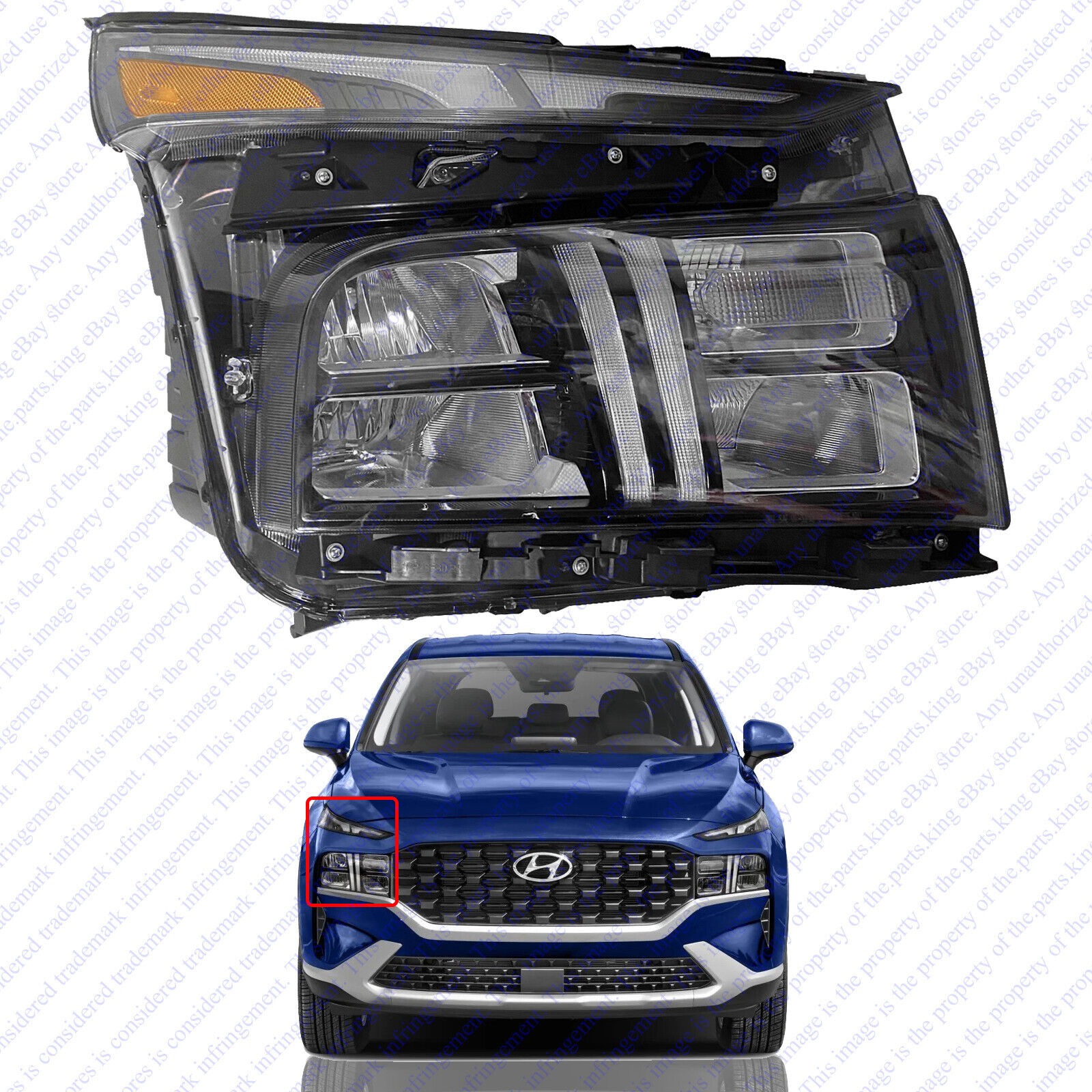 For 2021 2023 Hyundai Santa Fe LED Projector Headlight Assembly Right Passenger