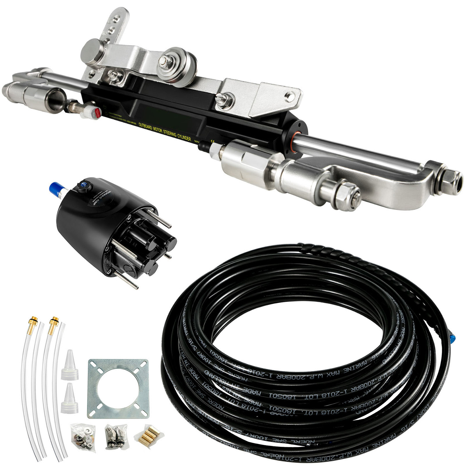 300HP Hydraulic Outboard Steering System Boat Steering Cylinder Helm Kit 300HP Hydraulic Outboard Steering System Boat Steering Cylinder Helm Kit