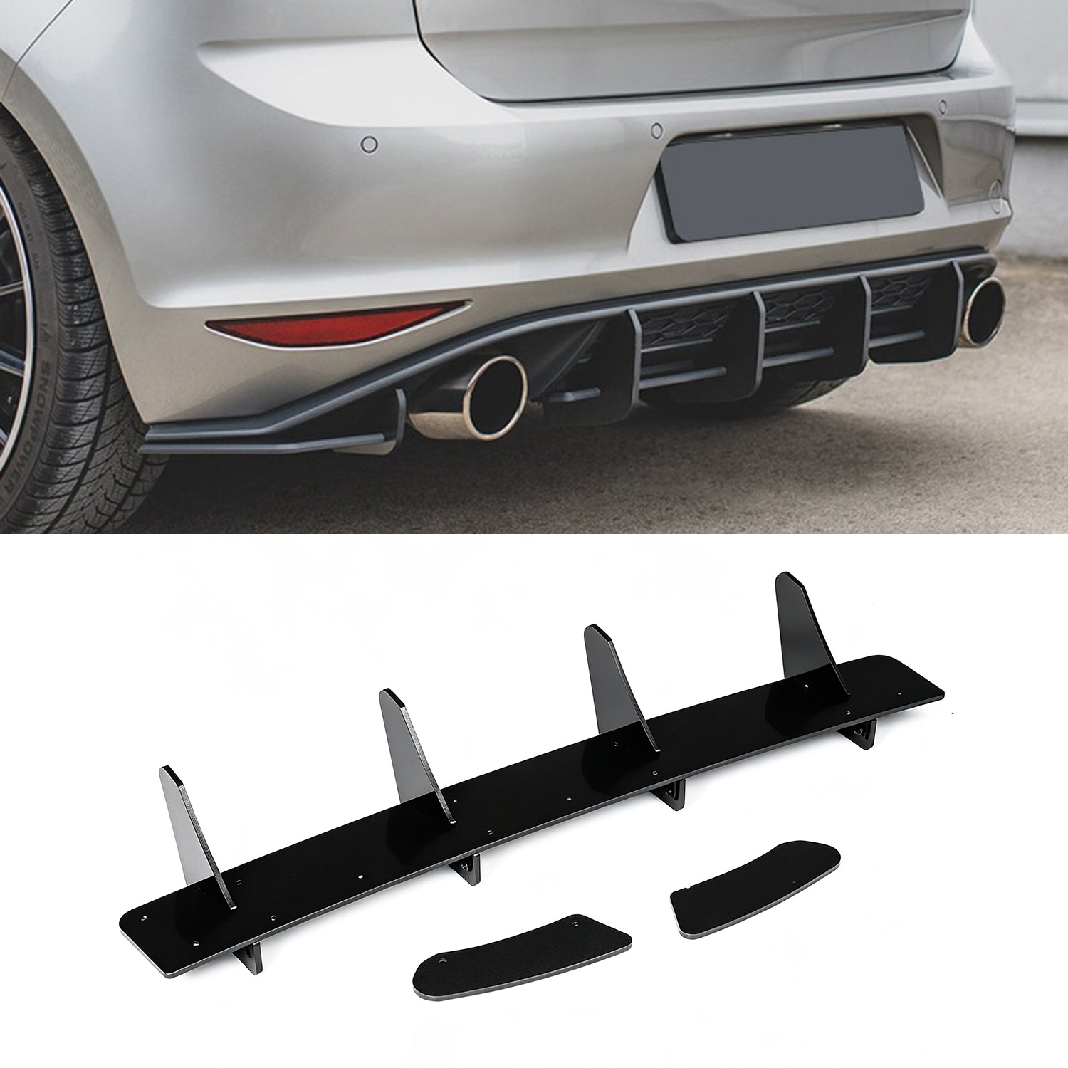 REAR DIFFUSER BUMPER SPOILER LIP BODY KIT Black FOR VW GOLF 7 MK7 / GTI 2014-17