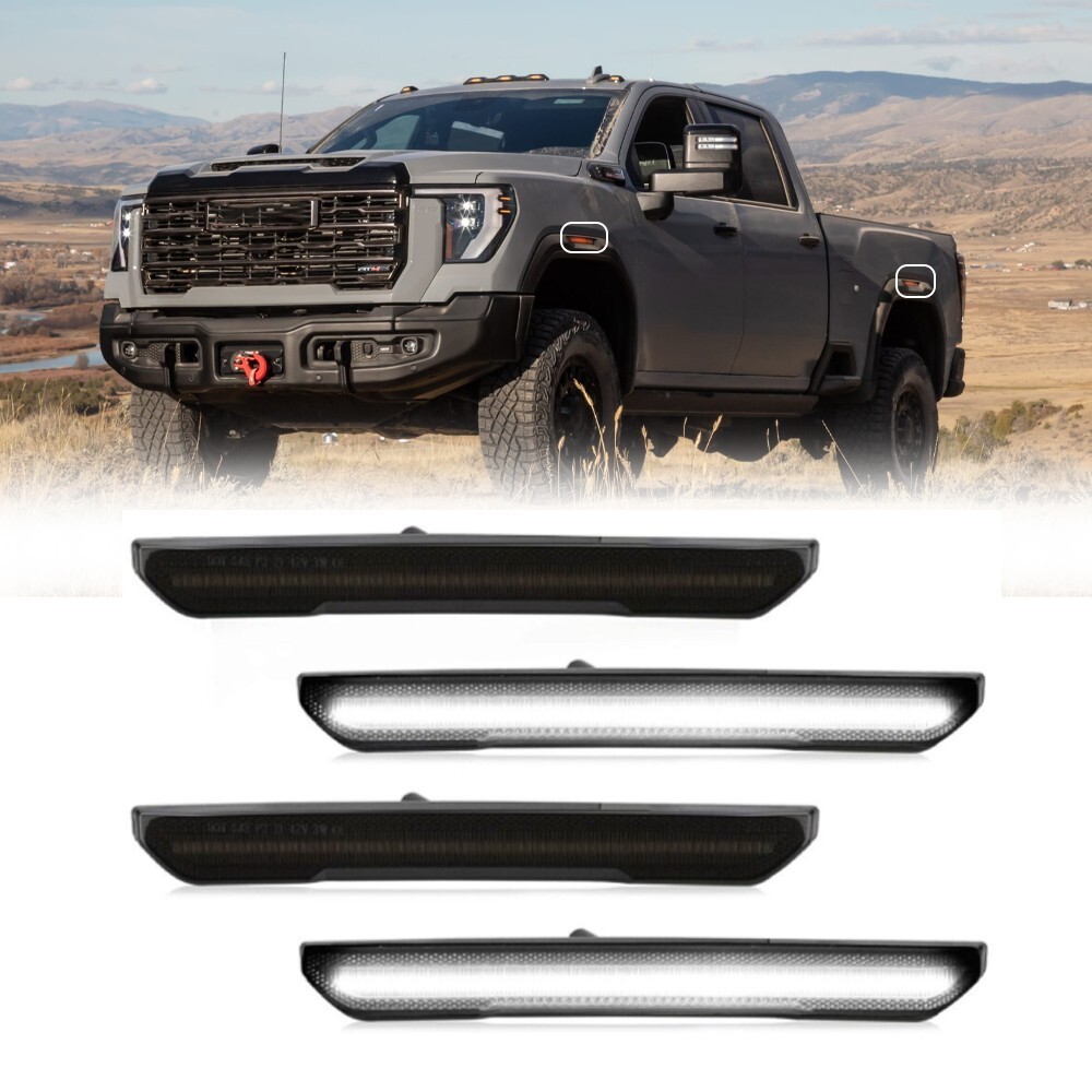 For 20-2025 GMC Sierra 2500HD 3500HD Smoked Bumper Fender LED Side Marker Lights